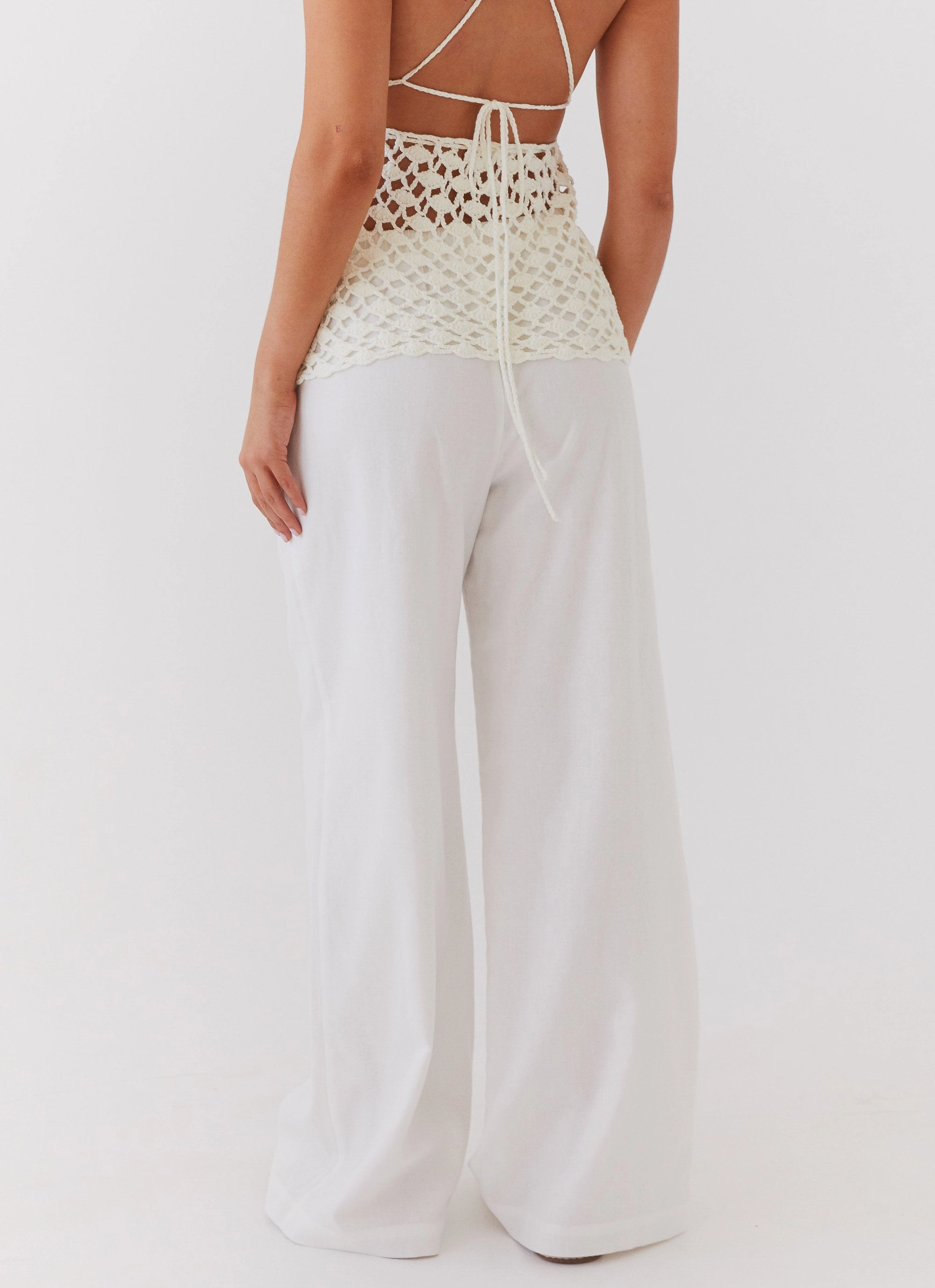 Mid-rise fit Fresh Face Linen Pants - White