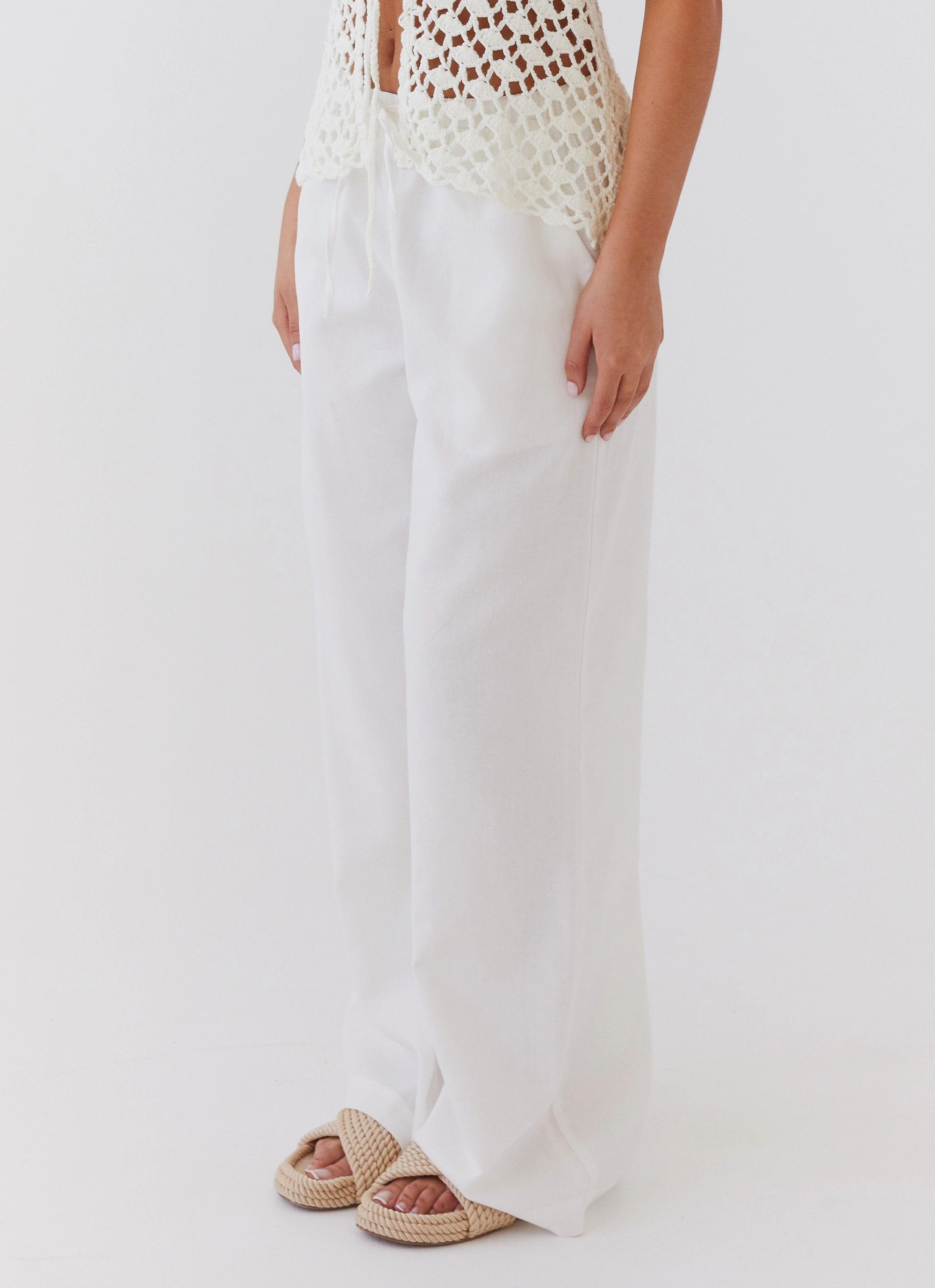 Fresh Face Linen Pants - White Bi Stretch Fabric