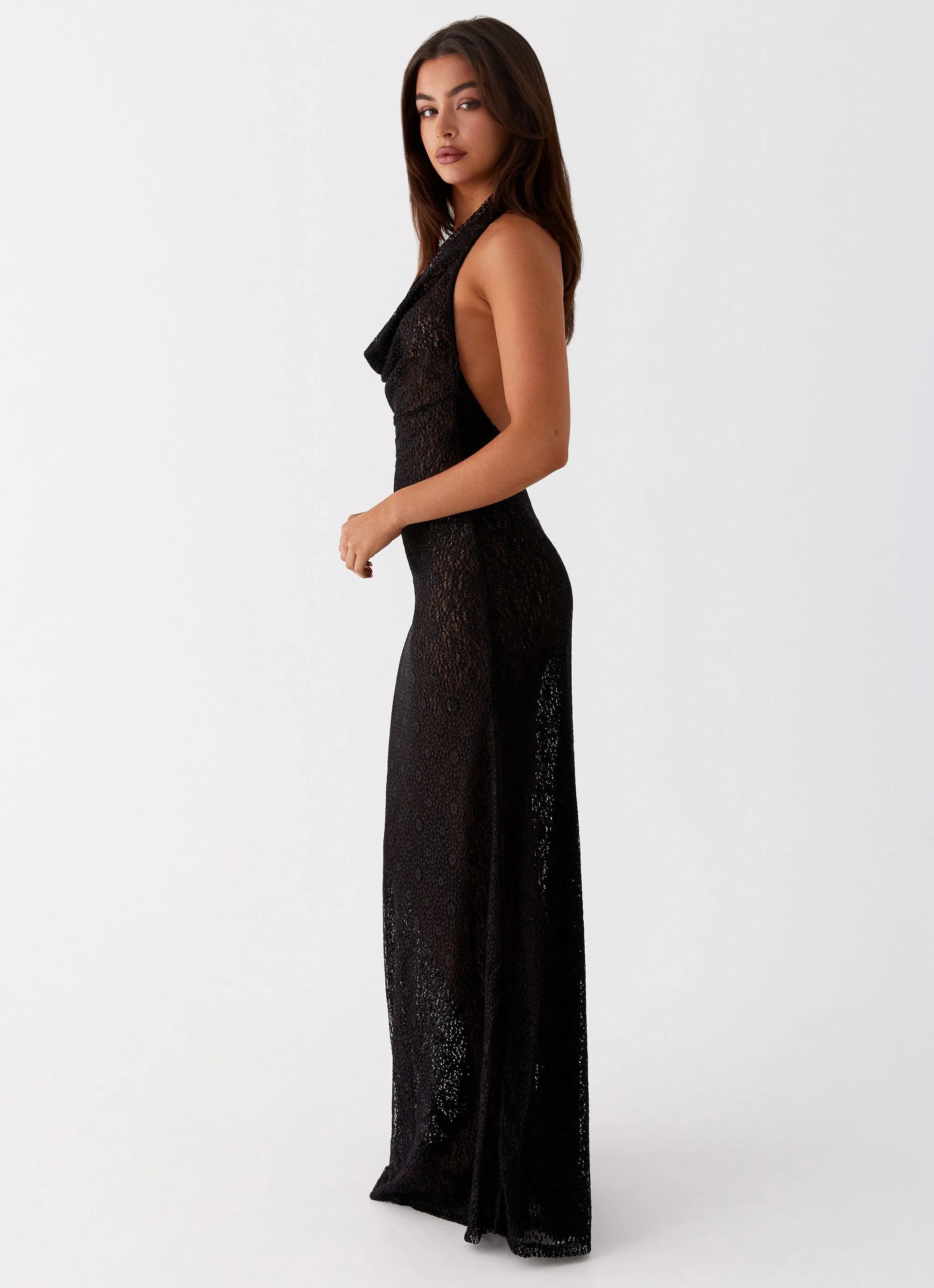 Dynamic Design Thermoregulating Fabric Tempest Cowl Neck Maxi Dress - Black