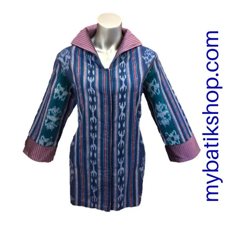 Tenun Blue Purple Long-sleeves Blazer with Snapped Buttons