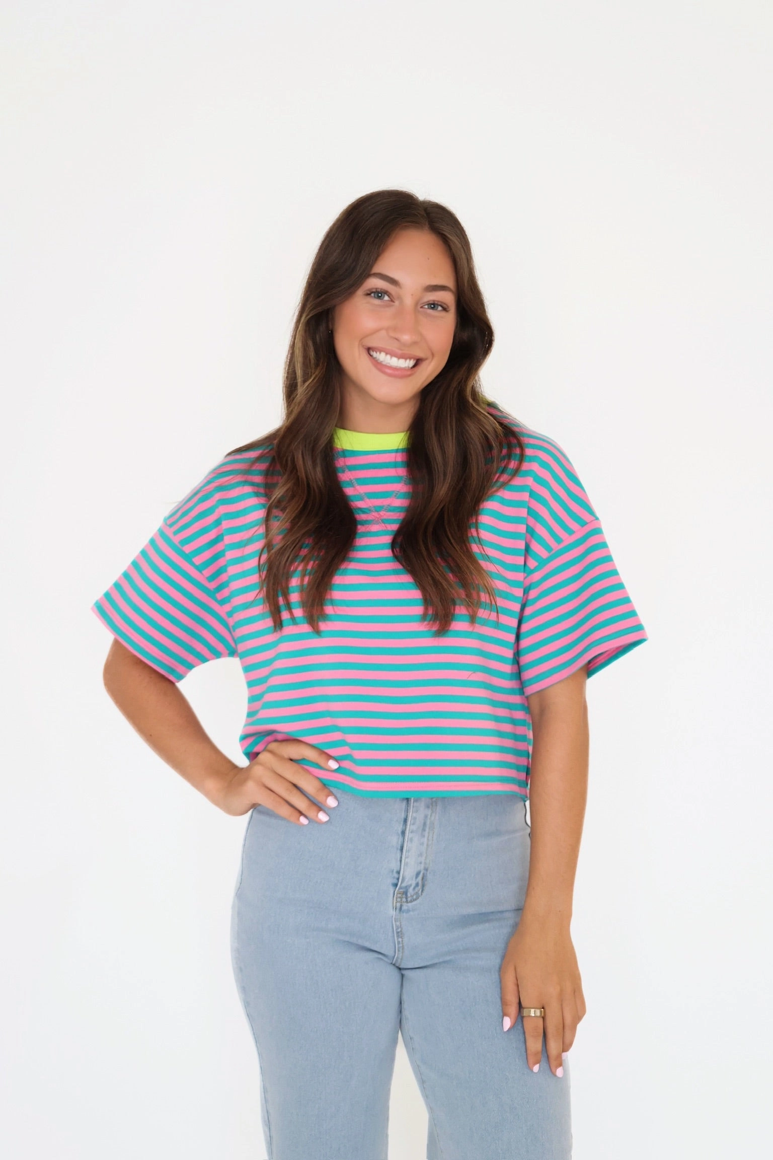 Terry Stripe Tee Cozy Fit Tactile Soft Texture