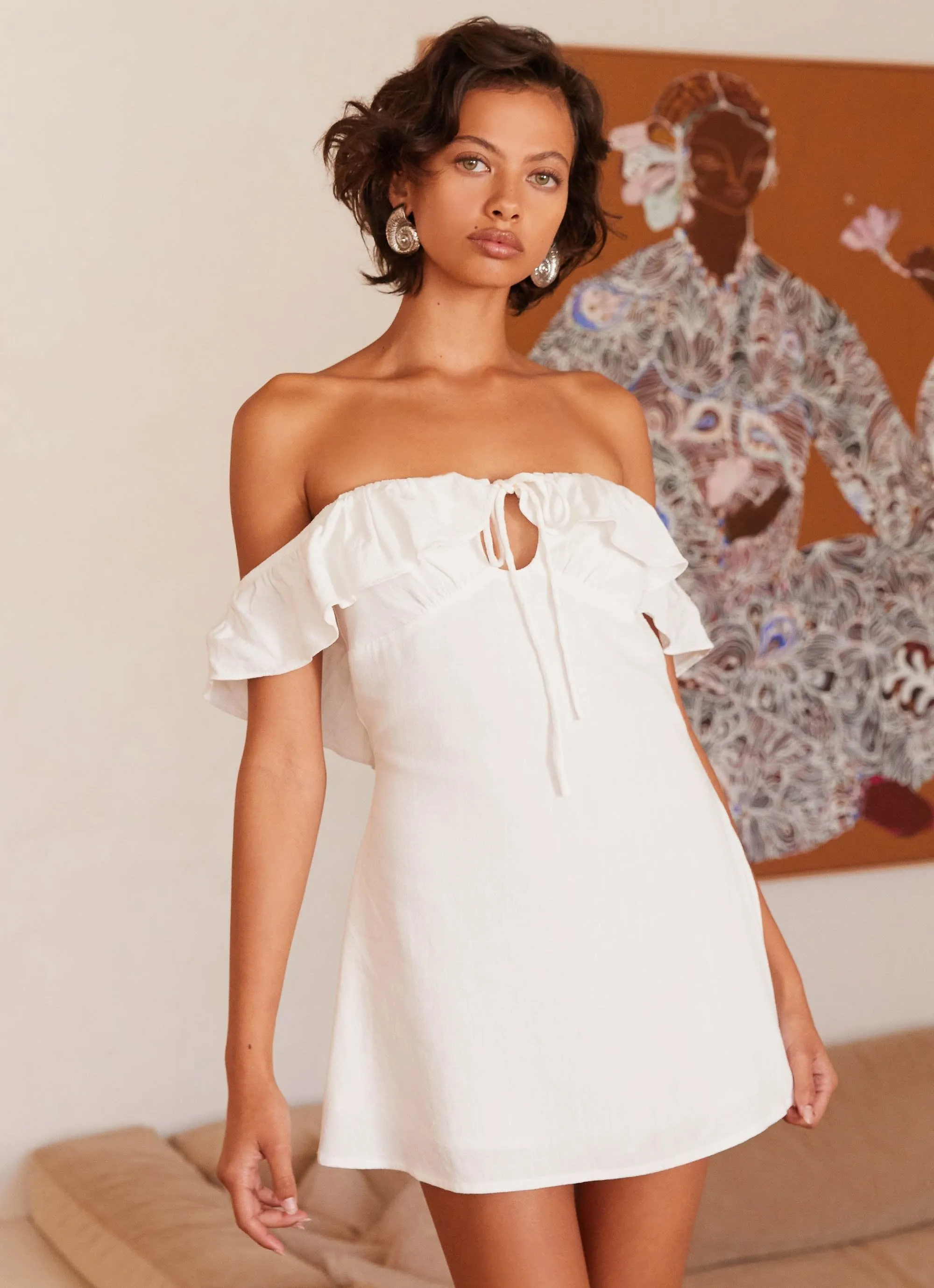 Texas Sun Linen Mini Dress - White Airflow Ventilation System