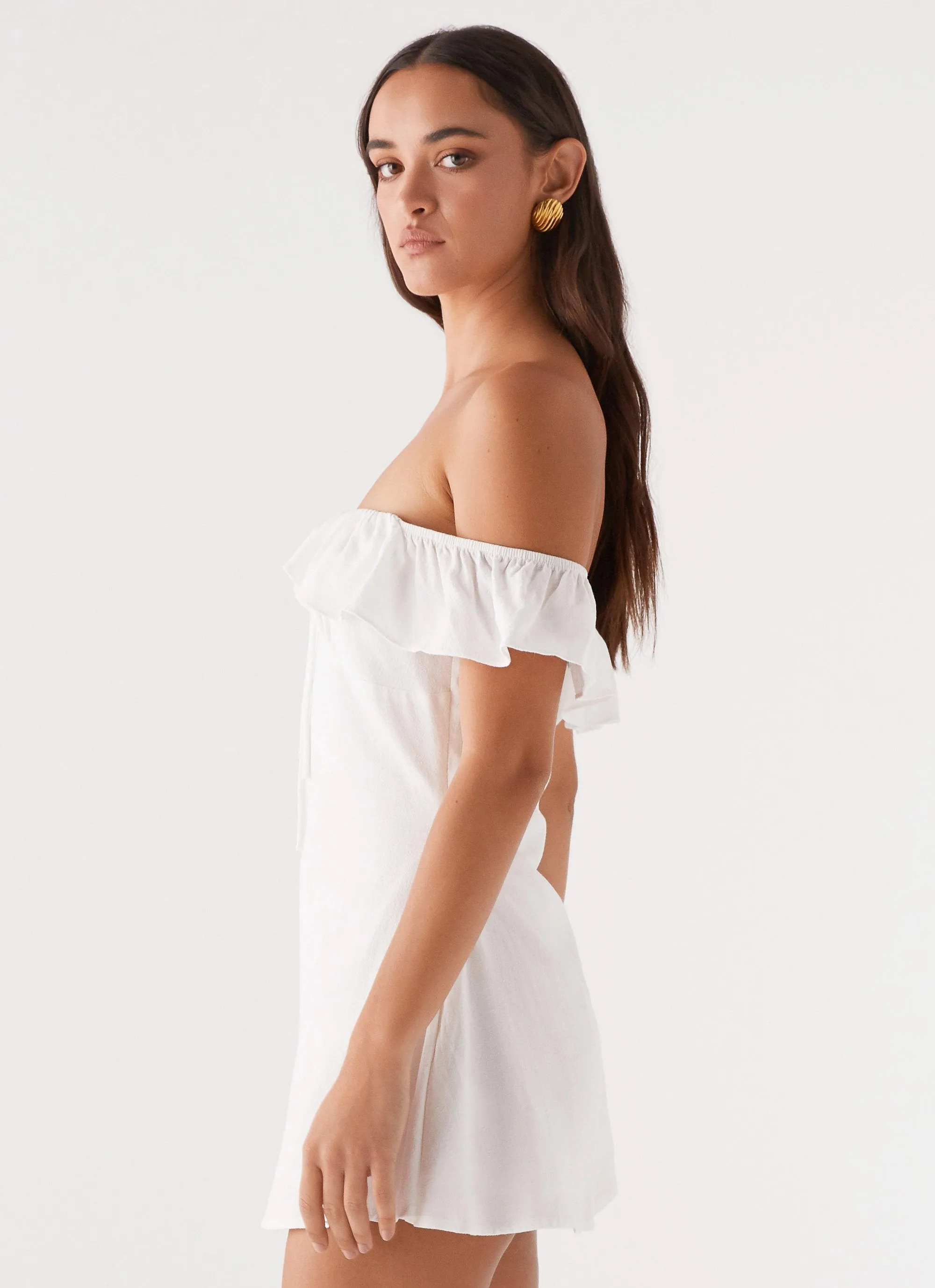 Texas Sun Linen Mini Dress - White Travel Friendly Runway Inspired