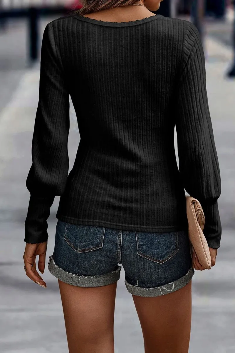 Textured Comfort Ribbed Puff Sleeve Sweater