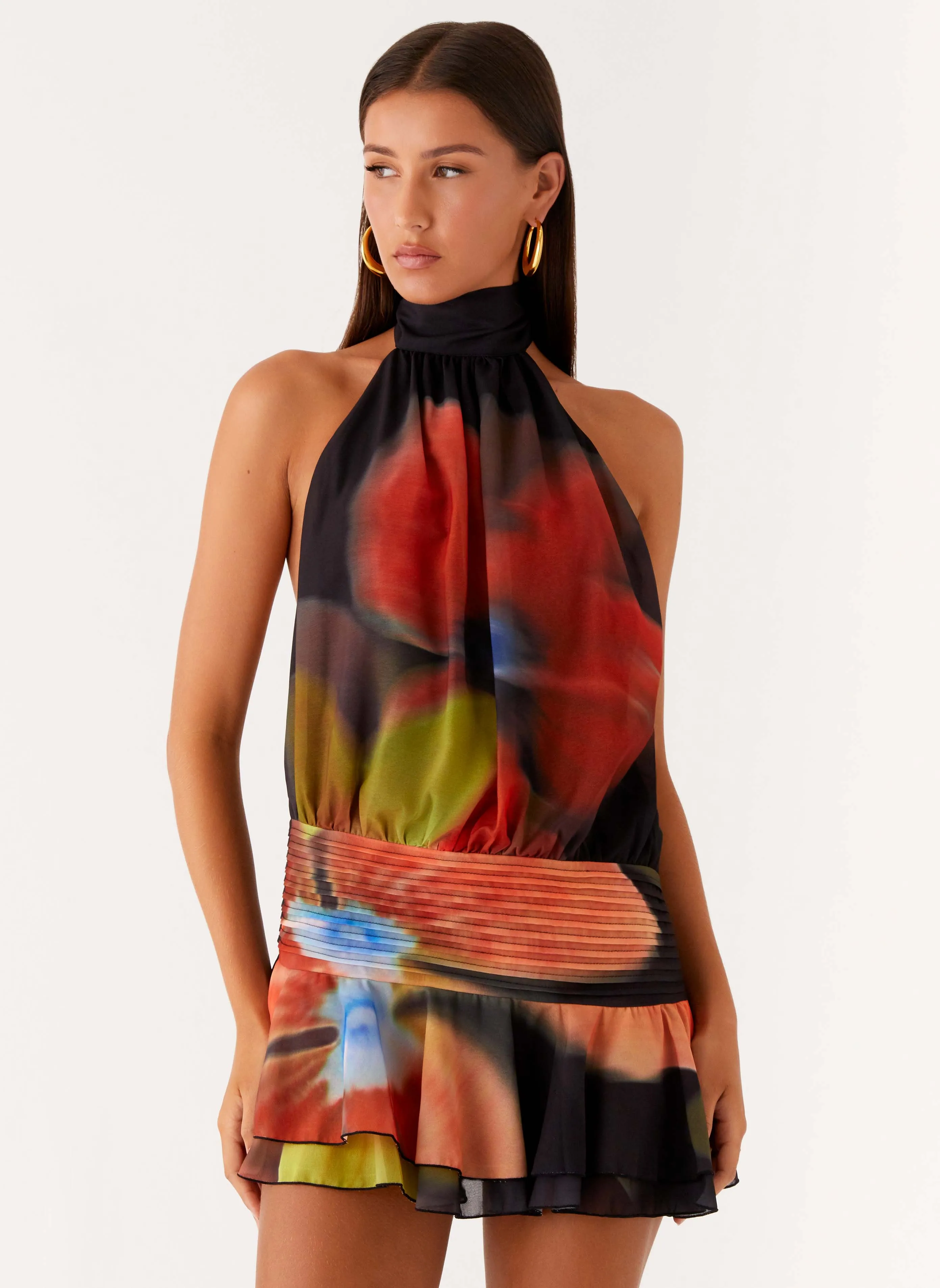 Willow Chiffon Mini Dress - Moody Floral Ergonomic Sleeve Cut