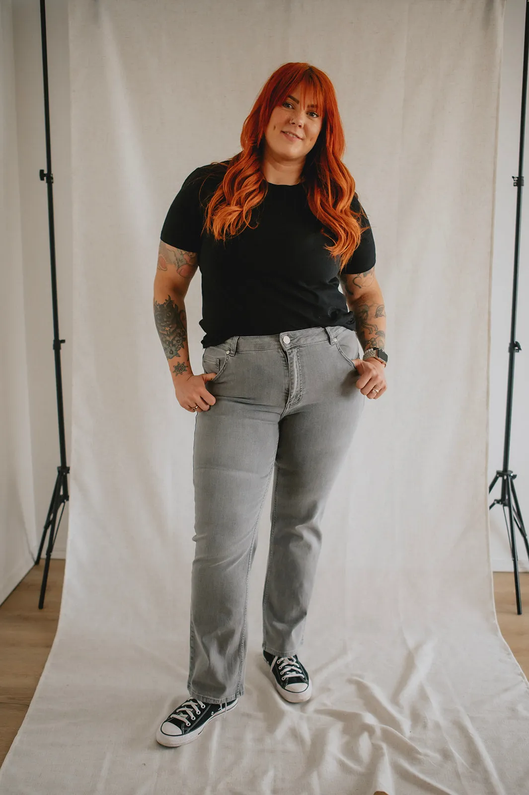 The Denver High Rise Straight Leg Denim by Lola Jeans - Mid Ash - PLUS