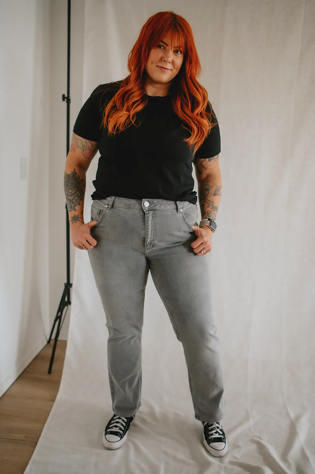 The Denver High Rise Straight Leg Denim by Lola Jeans - Mid Ash - PLUS