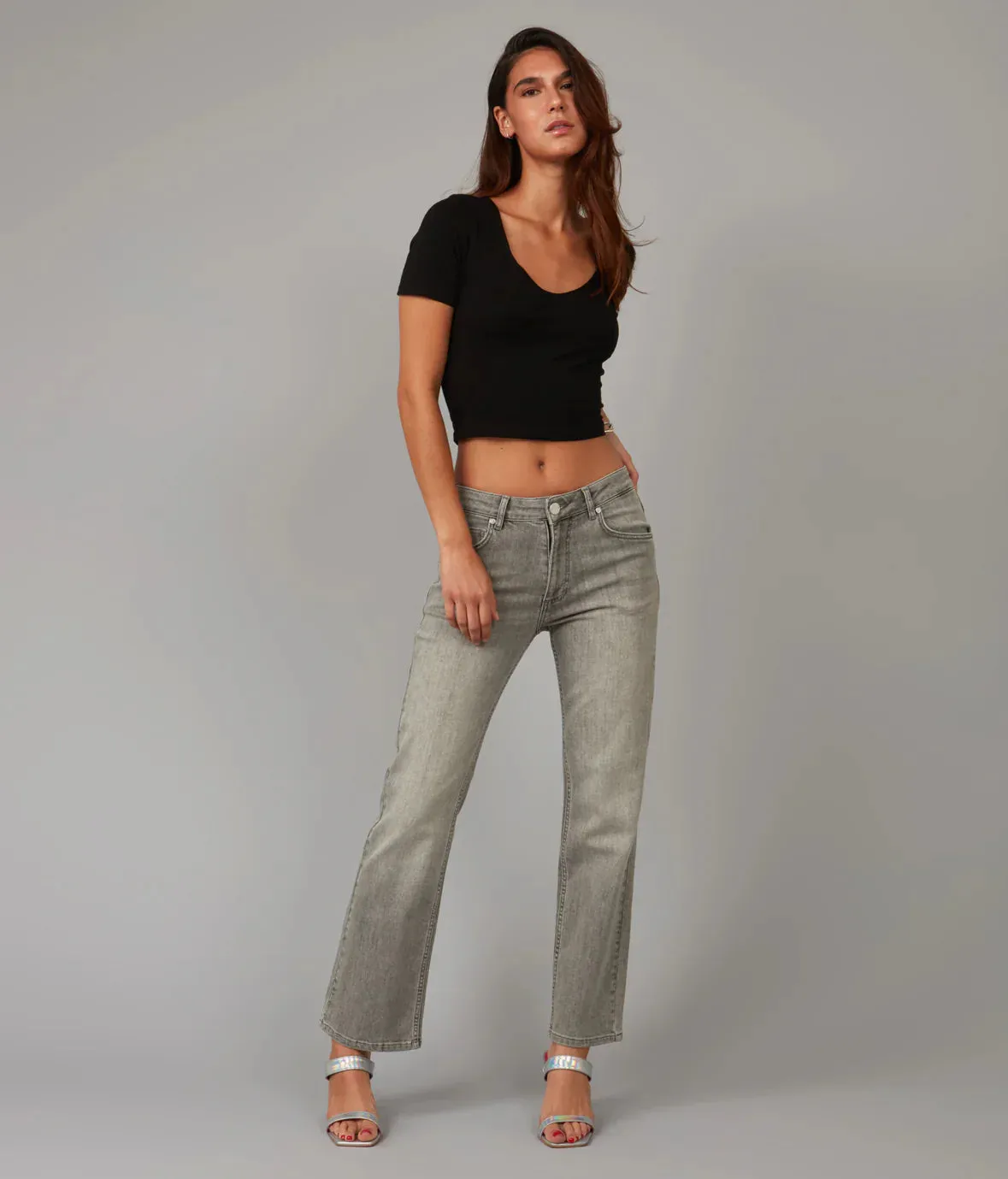 The Denver High Rise Straight Leg Denim by Lola Jeans - Mid Ash - PLUS