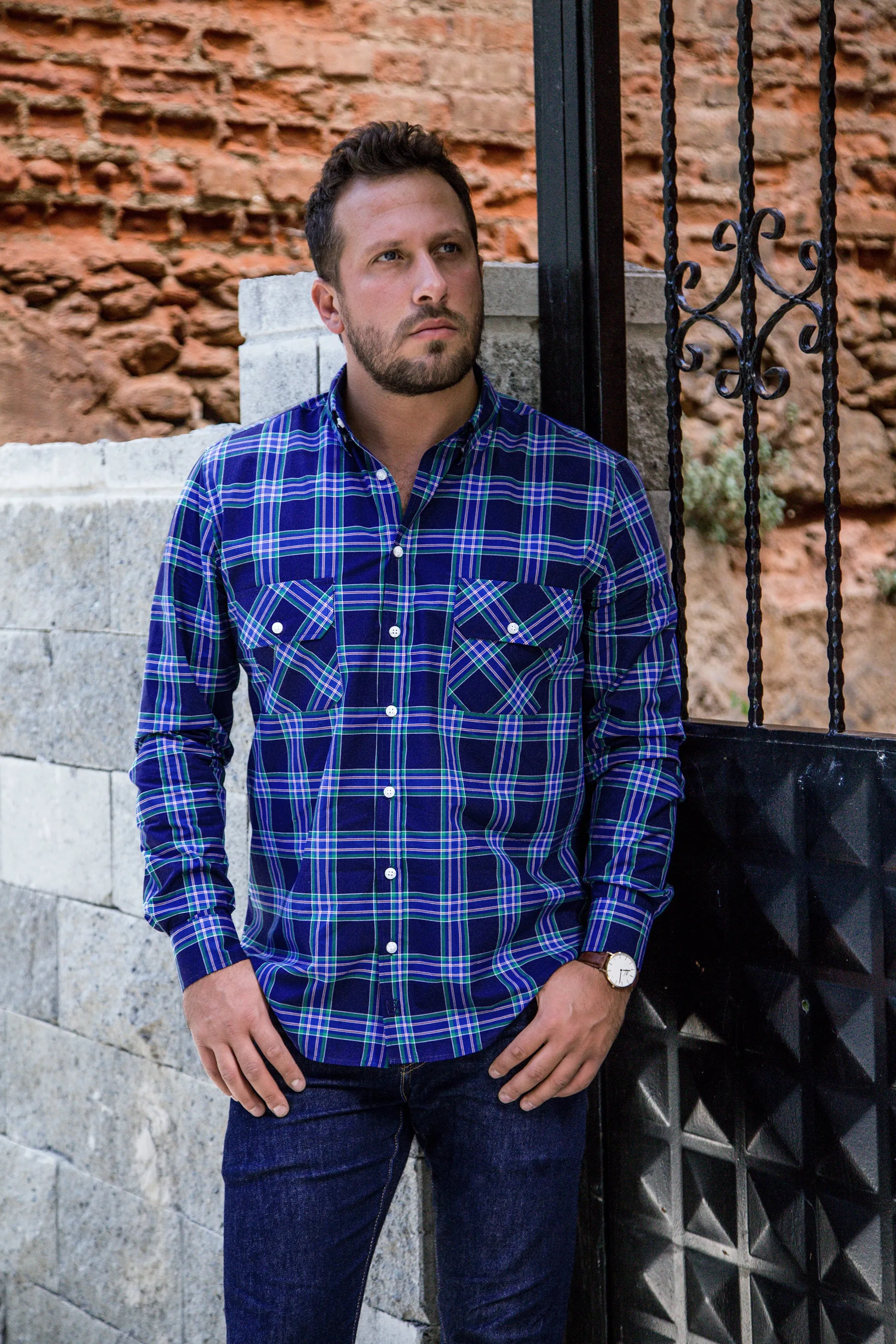 The EDINBURGH Men's Navy Check Shirt