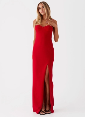 Stefanie Maxi Dress - Red Fitted Neat Lounge Mood