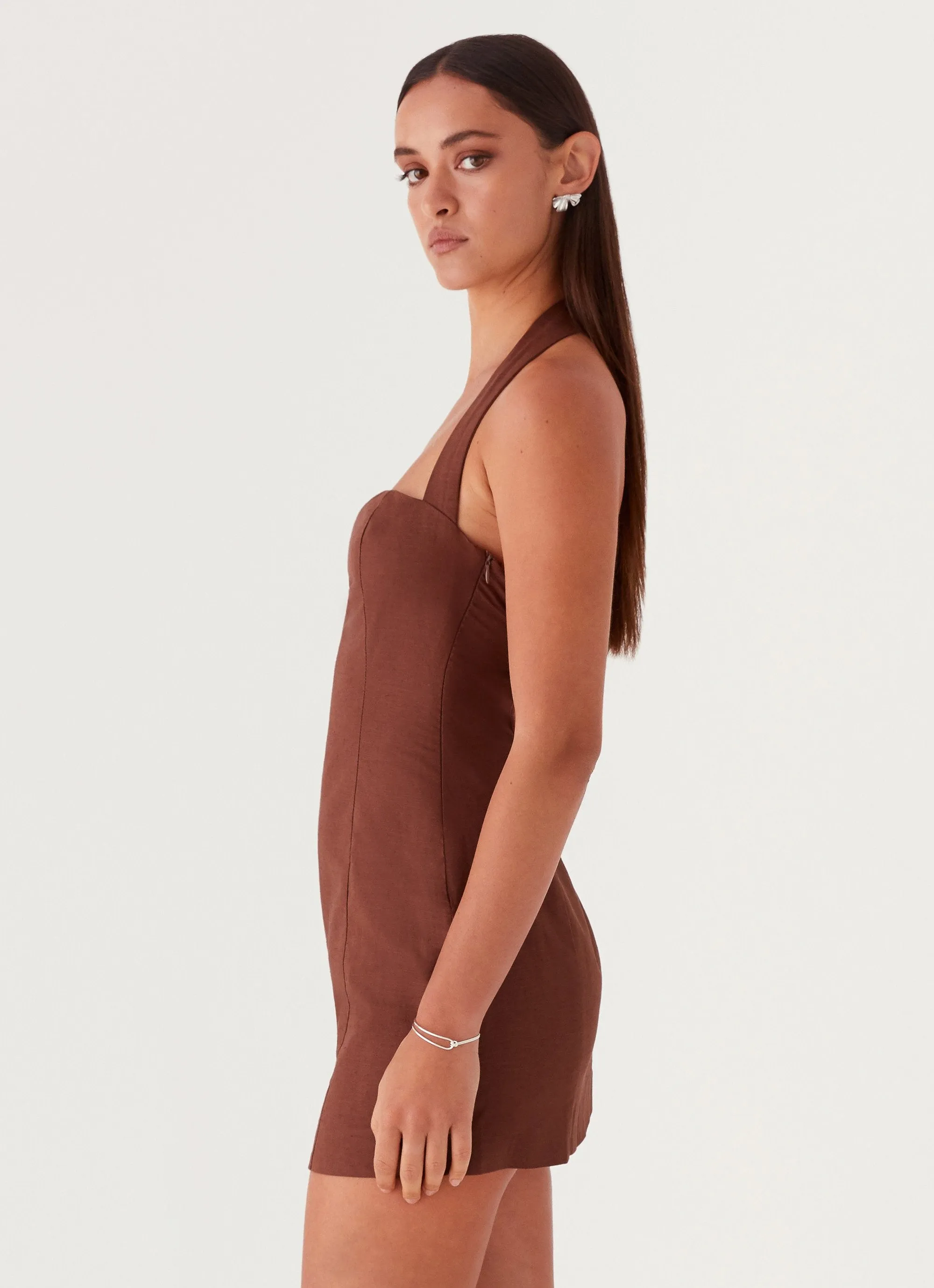 Plus size option Julianna Linen Mini Dress - Chocolate