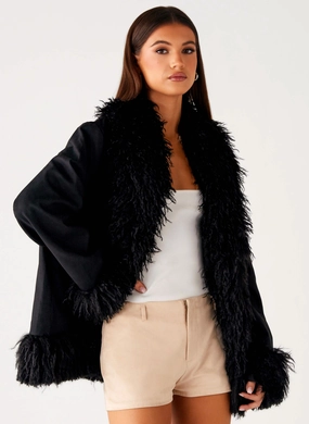 Thermal Reflective Layer Carmelita Fur Trim Jacket - Black Carmelita Fur Trim Jacket - Black Soft Interior Brushing Reinforced Hems