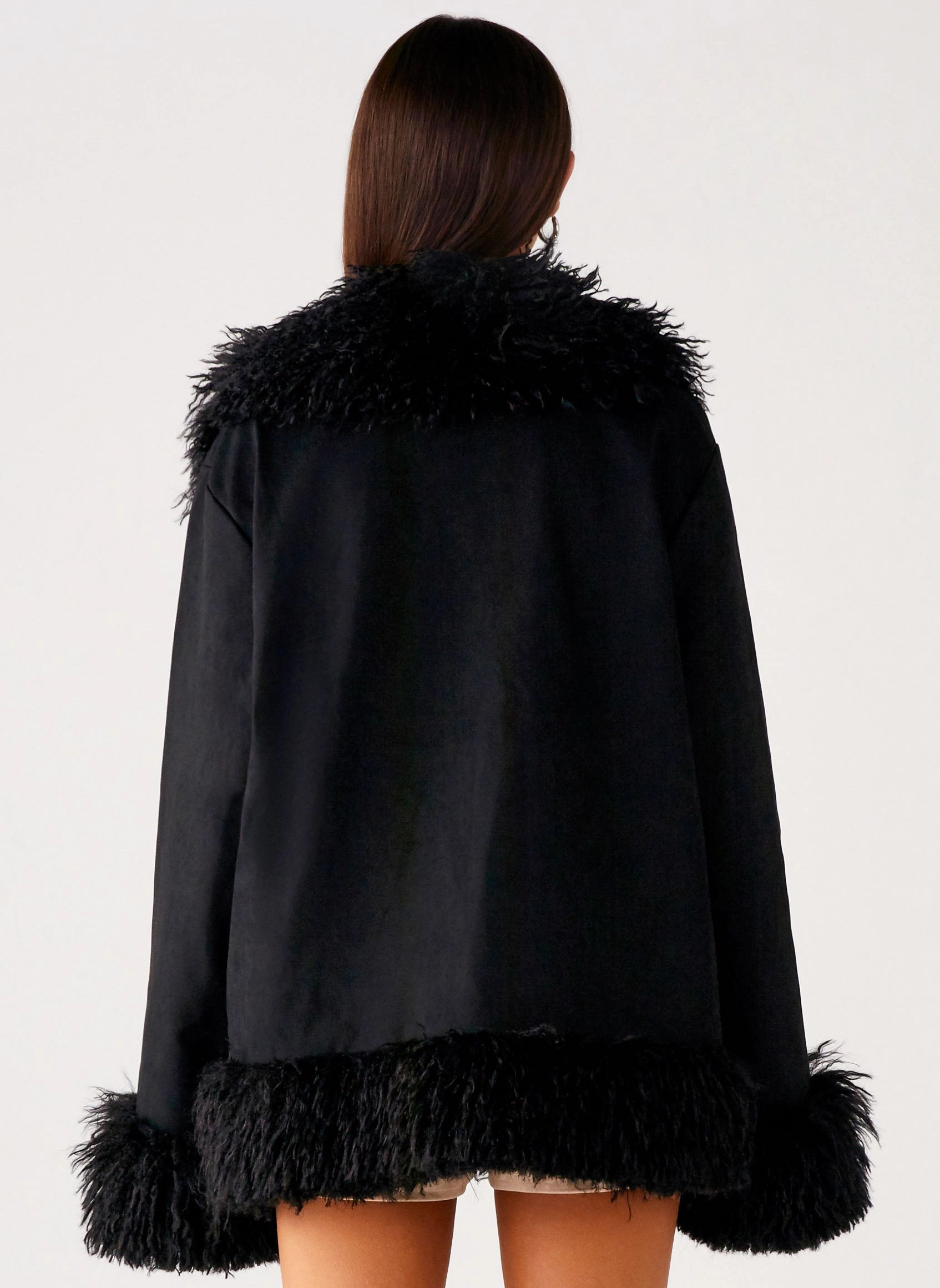Thick Fabric Carmelita Fur Trim Jacket - Black