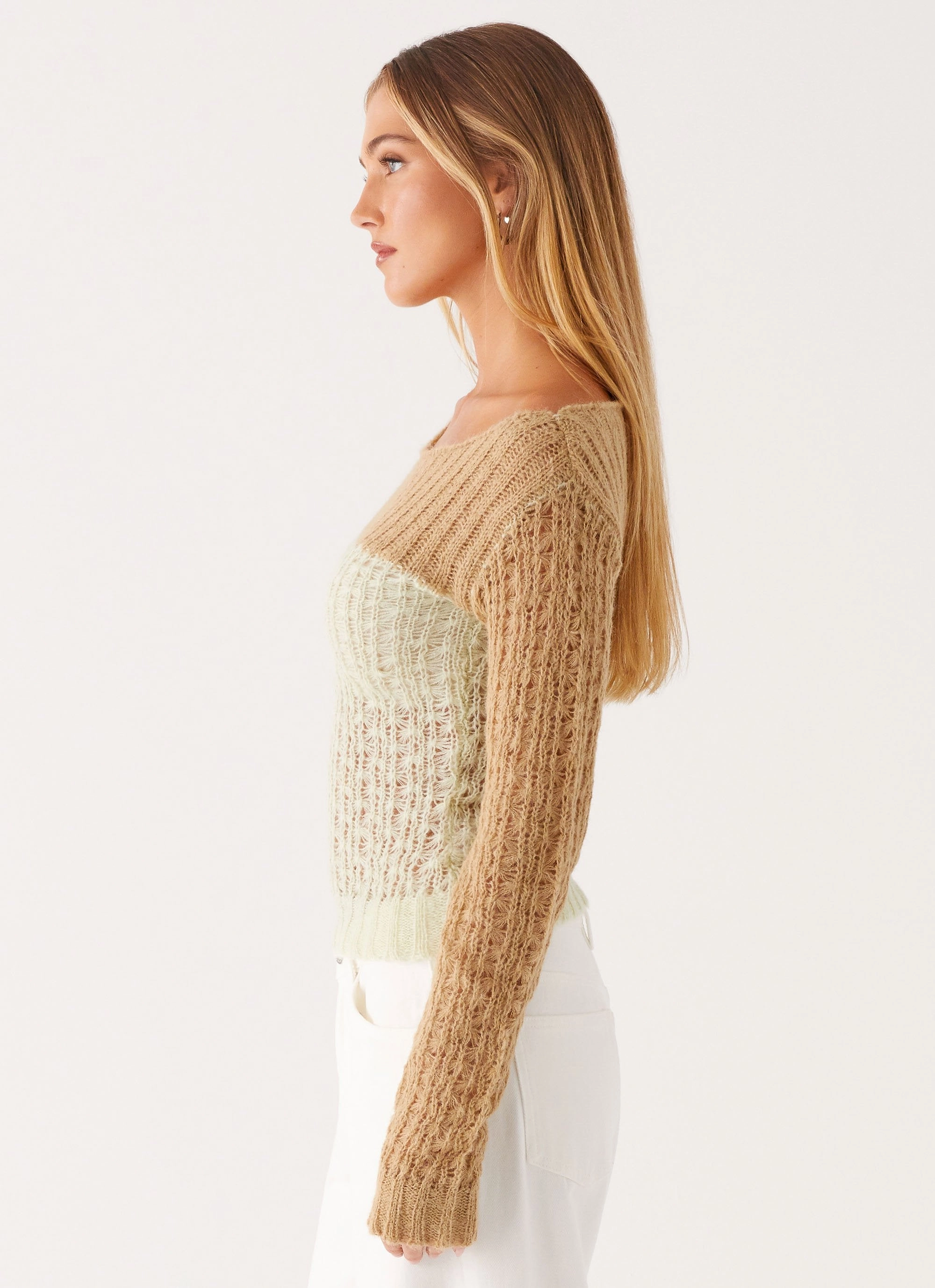 Gretchen Knit Top - Mint Spliced Compact Jacquard Weave