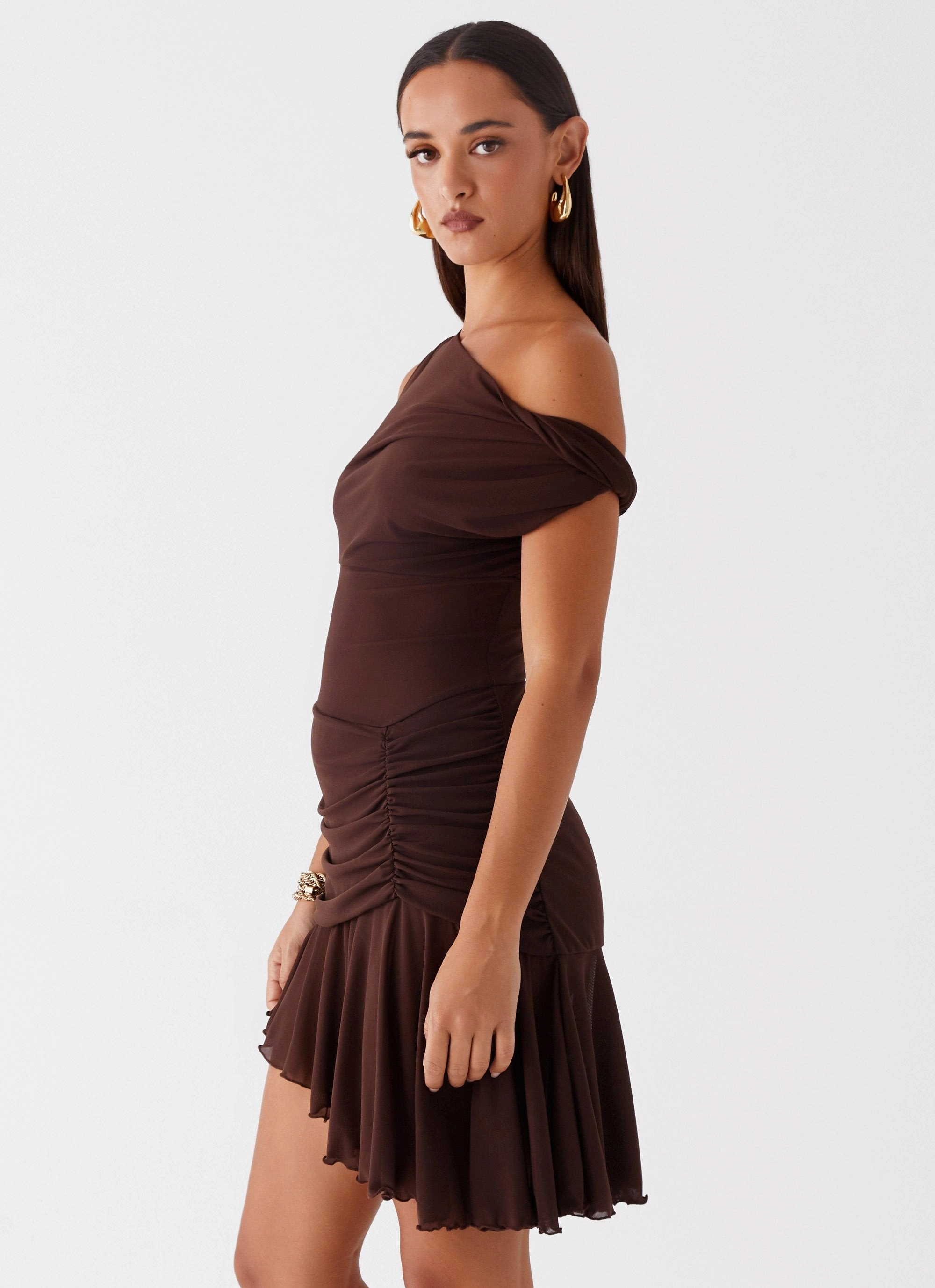 Fernleigh One Shoulder Mini Dress - Chocolate Soft Layering Color Soft