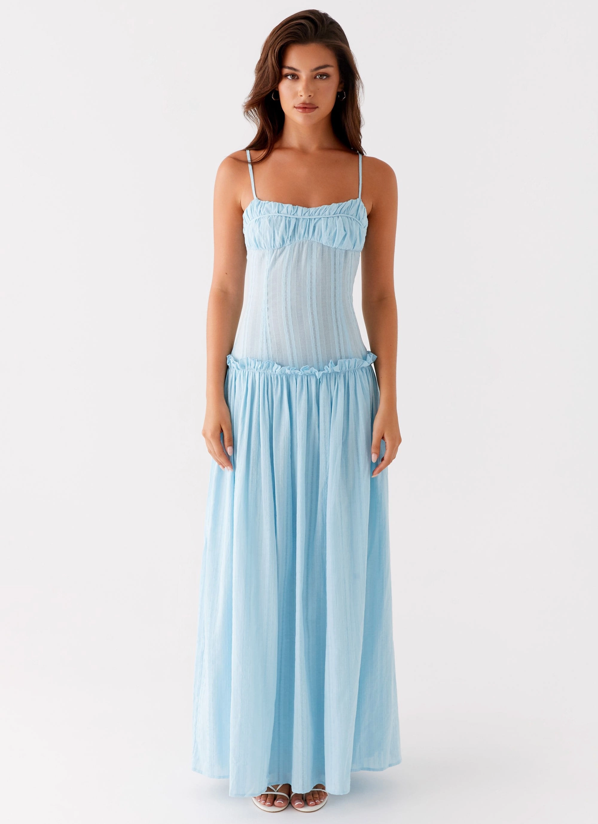Jacinda Drop Waist Maxi Dress - Blue Bow Glow