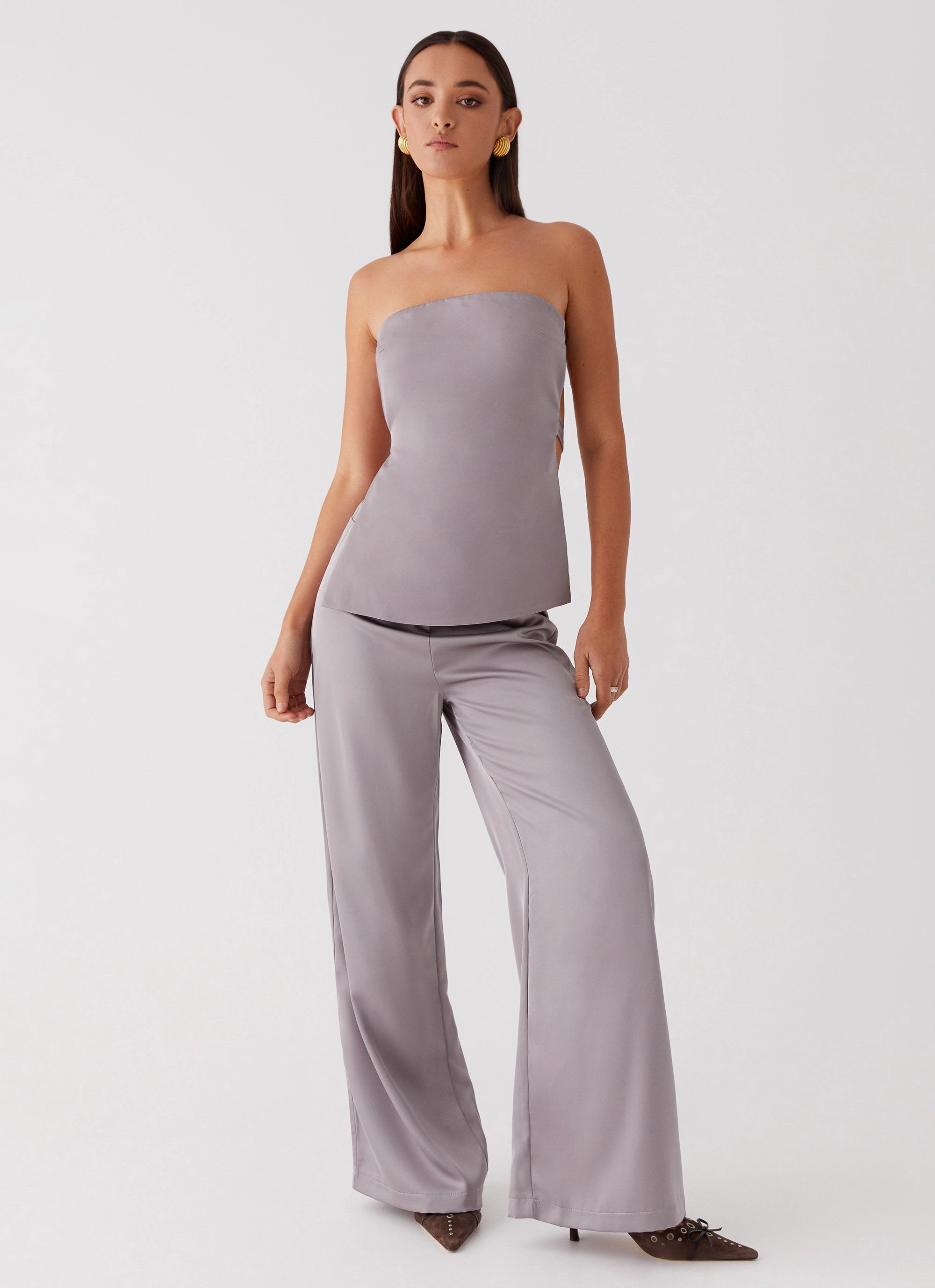 Palm Cove Satin Pants - Grey Versatile Look