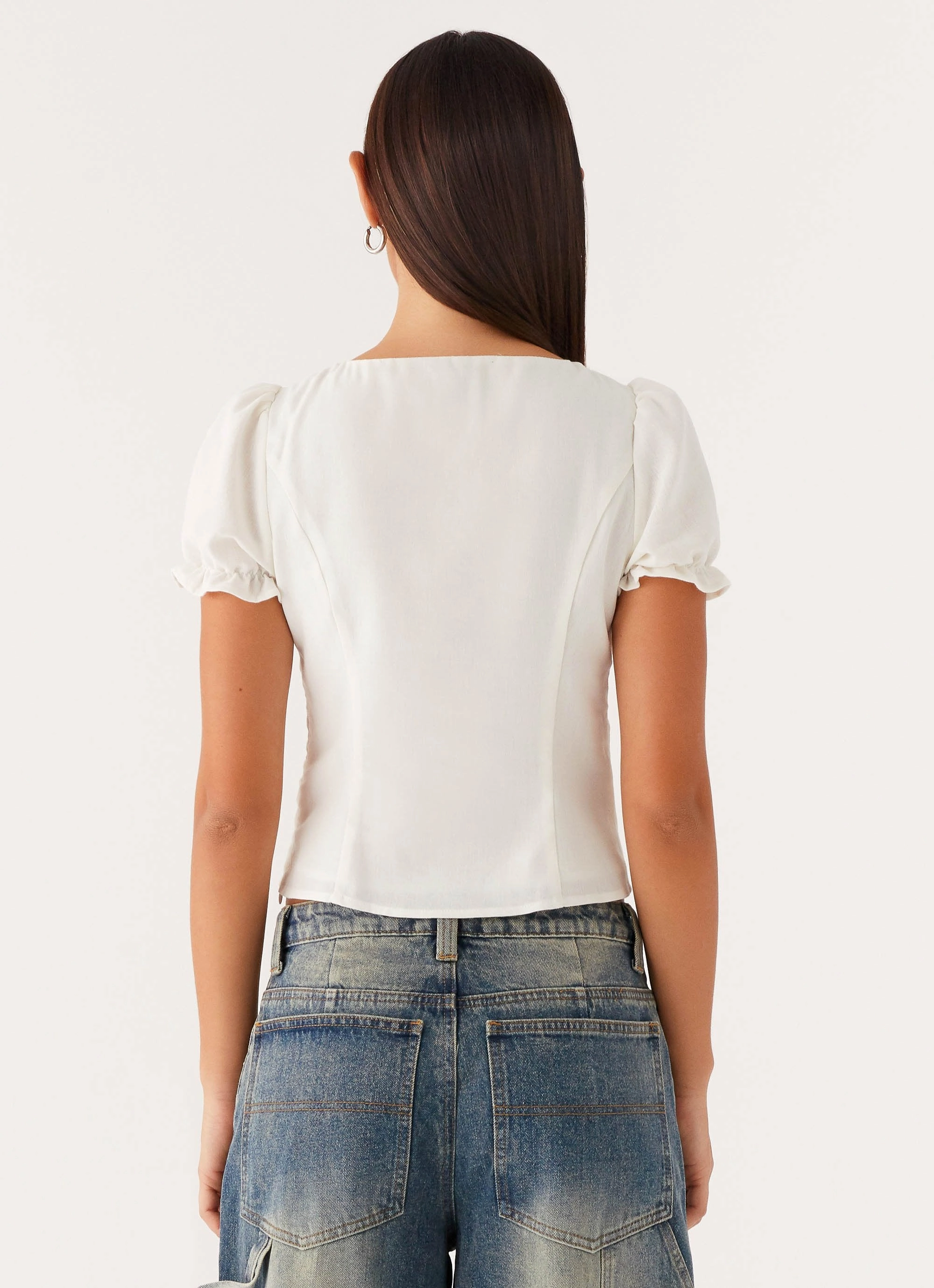 These Words Puff Sleeve Top - White AllPurposeWear Subtle Texture Weave