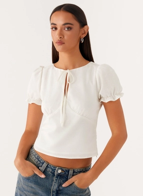 These Words Puff Sleeve Top - White Tapered Side Panels HighStrength Threadwork
