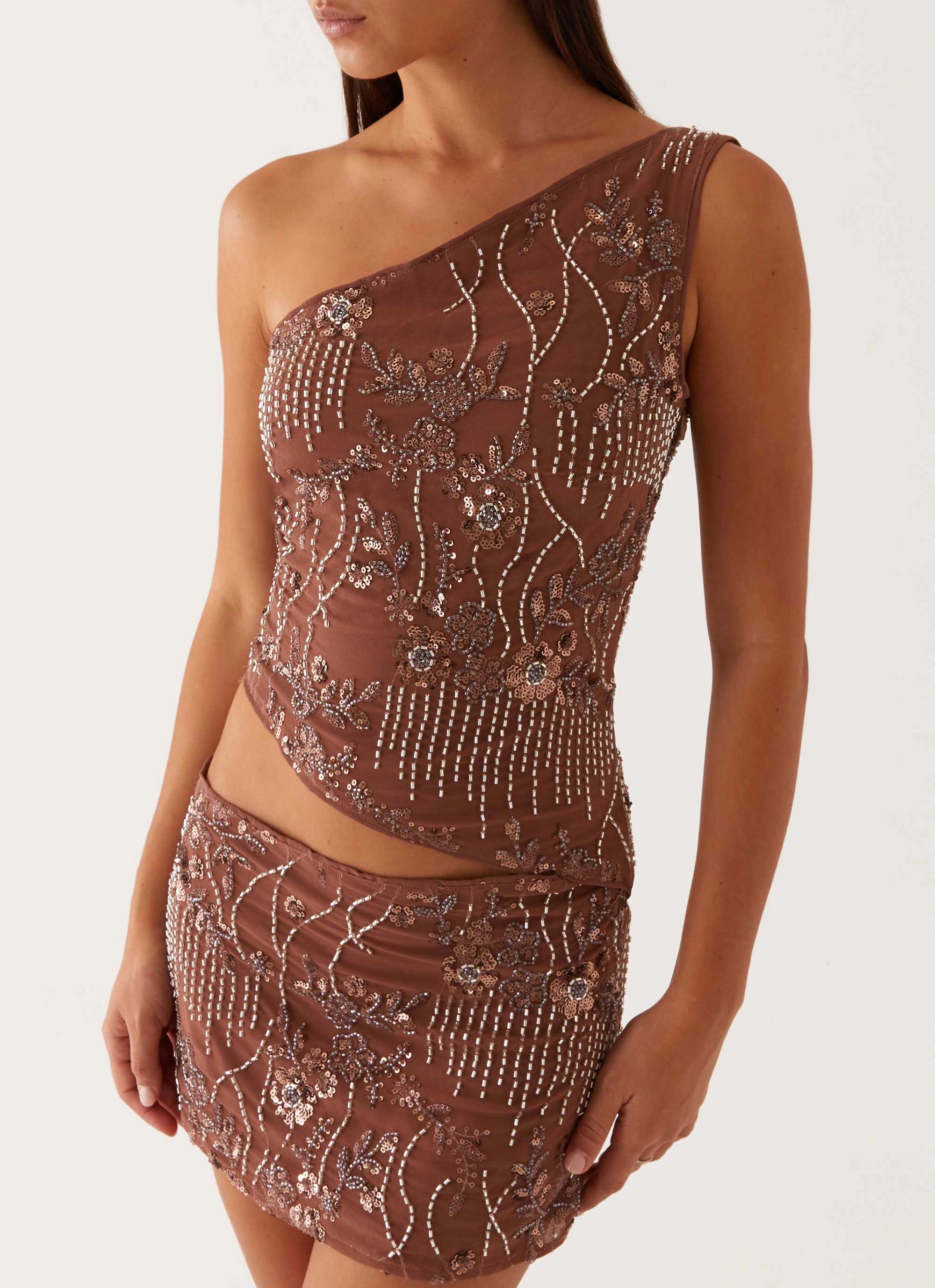 Through The Night One Shoulder Mini Dress - Chocolate Perfect for Layering Flattering Silhouette