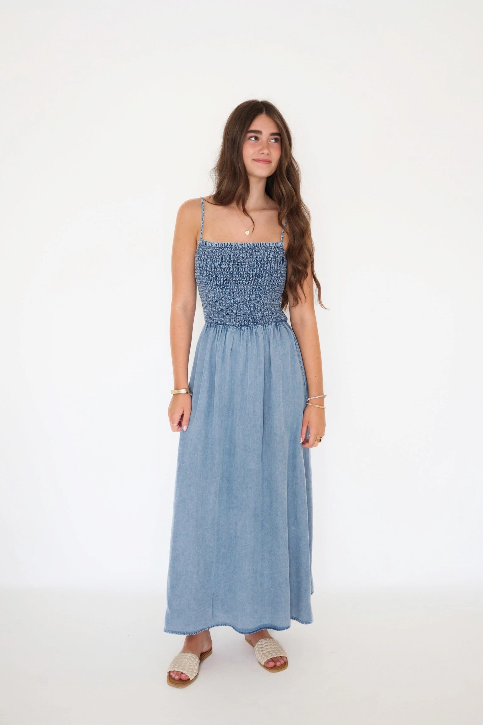 CroppedLength Bayside Chambray Midi Dress