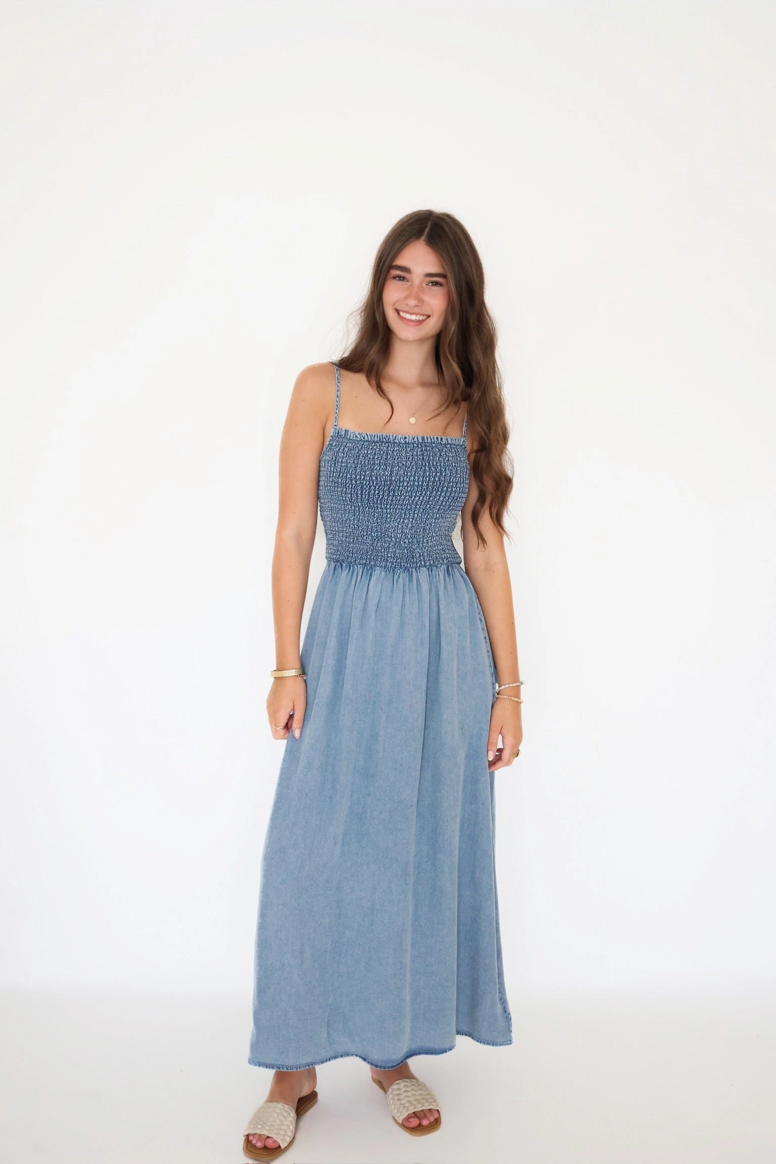 High Stretch Fabric Bayside Chambray Midi Dress