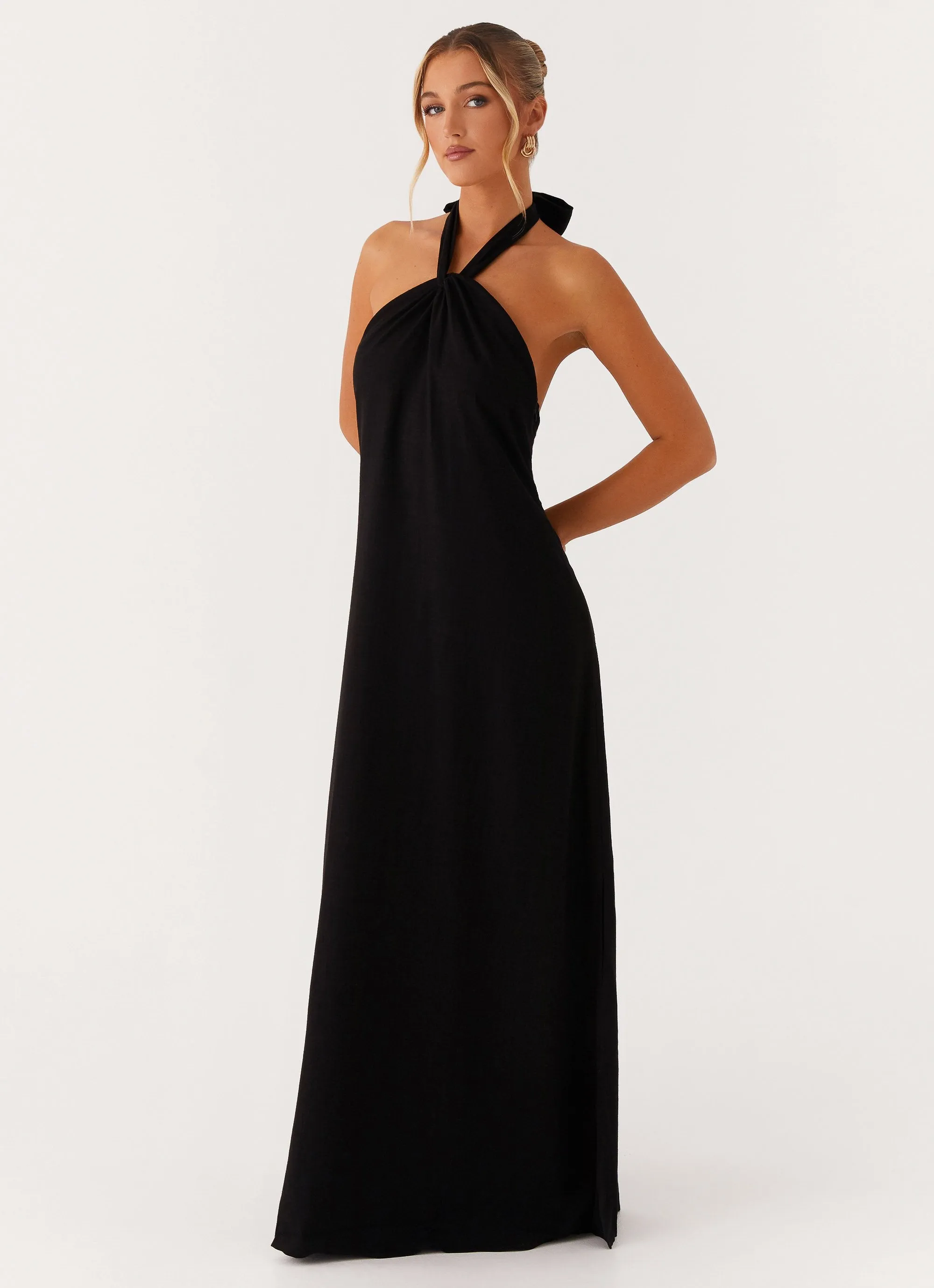 Golden Child Linen Maxi Dress - Black Checkered Style