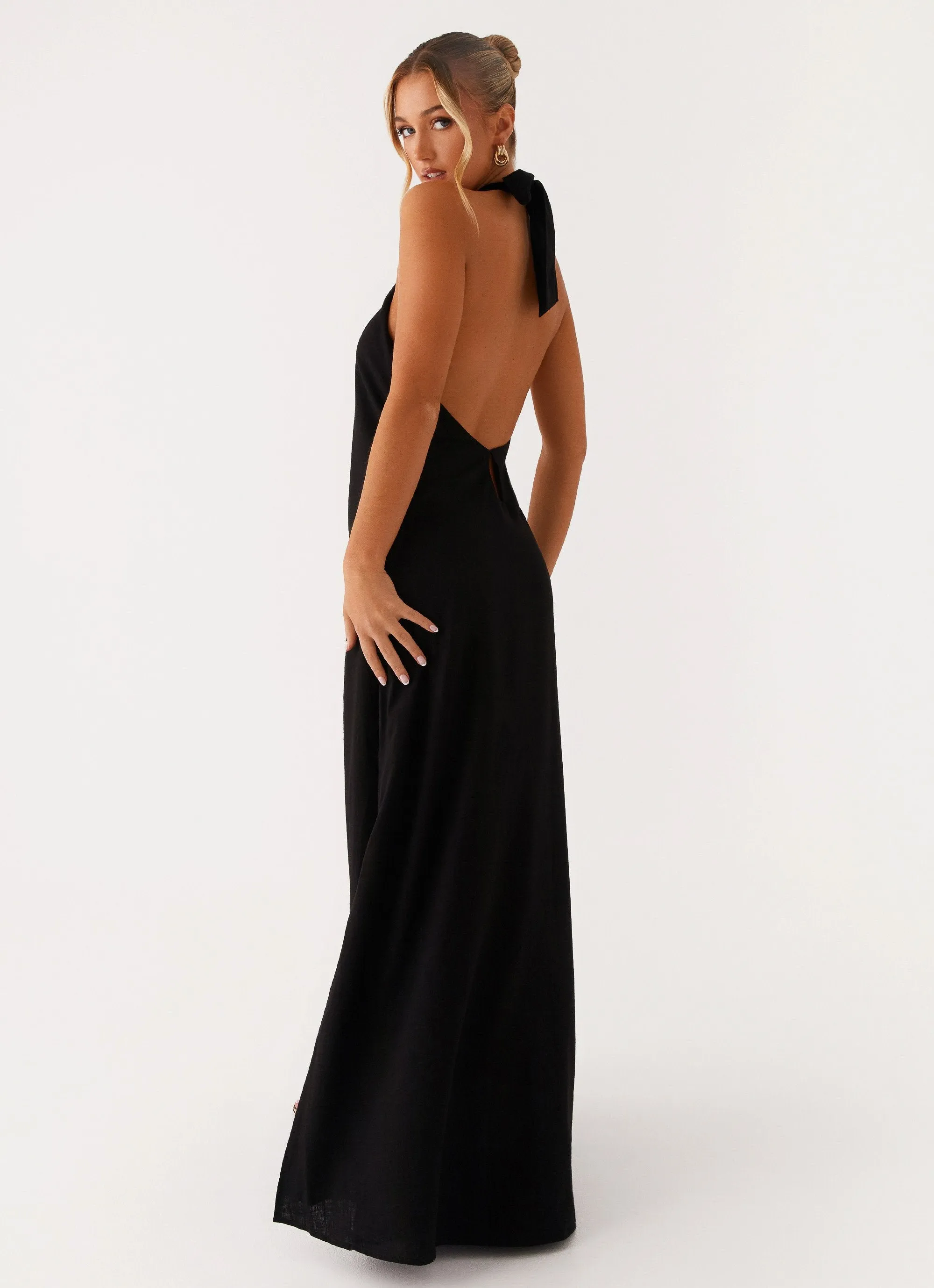 Golden Child Linen Maxi Dress - Black Sports Ready