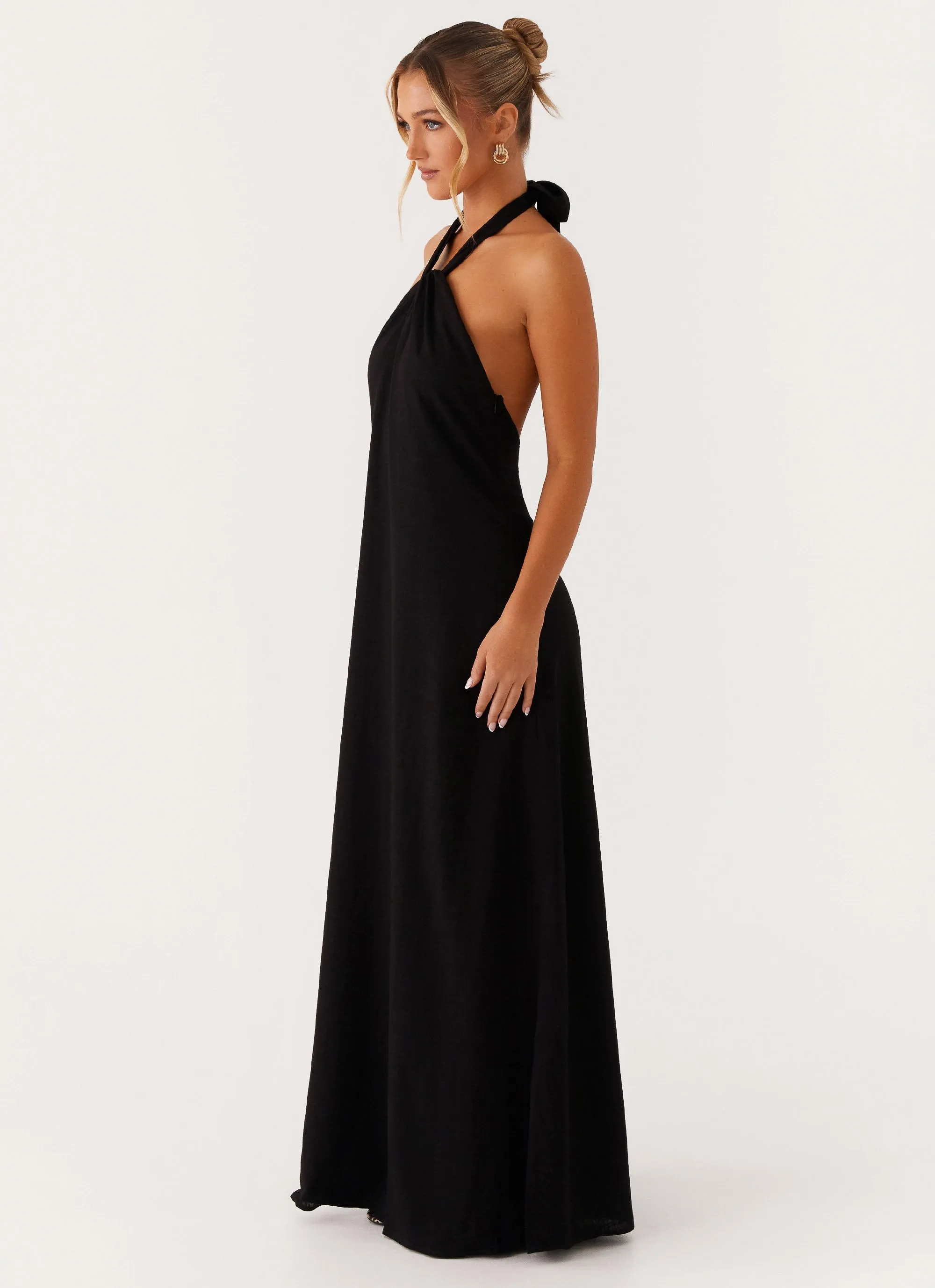 Golden Child Linen Maxi Dress - Black formal dinner