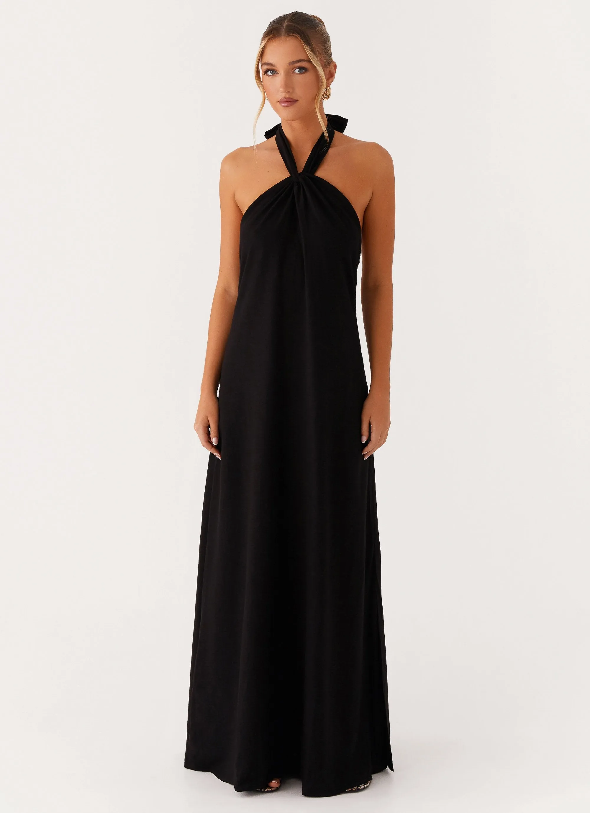 Golden Child Linen Maxi Dress - Black Smooth Seam Finish Travel Essential