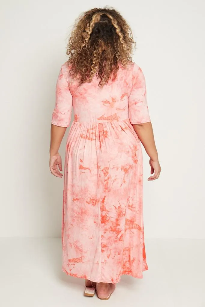 Tie Dye Stretchy Plus Size Maxi Dress with Pockets   Sleeves