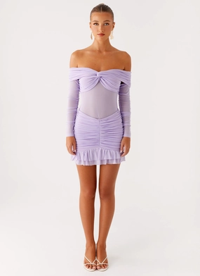 Tiff Long Sleeve Mini Dress - Lilac Luxurious Texture Clean Aesthetic