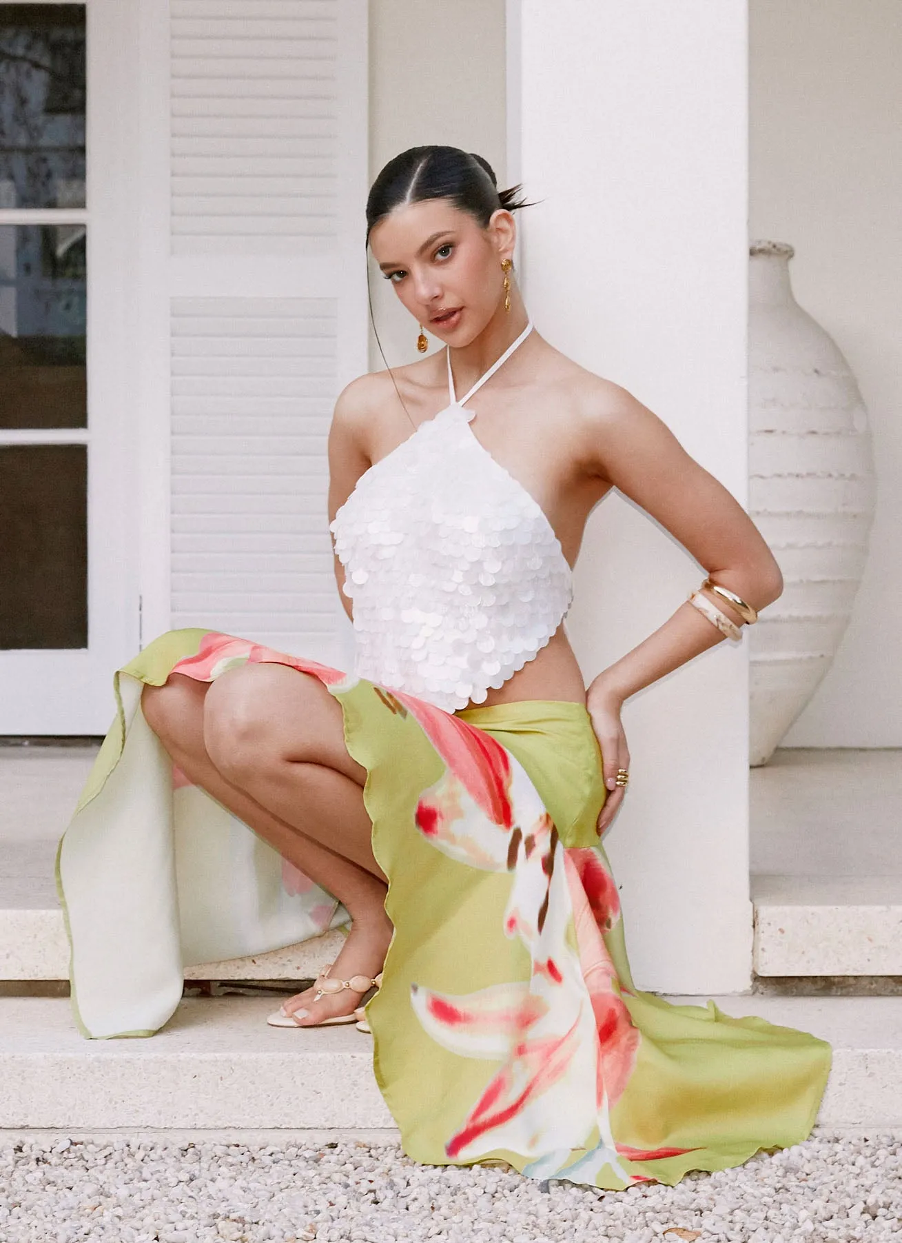 Tijana Beaded Halter Top - Ivory HiddenVentilationPockets