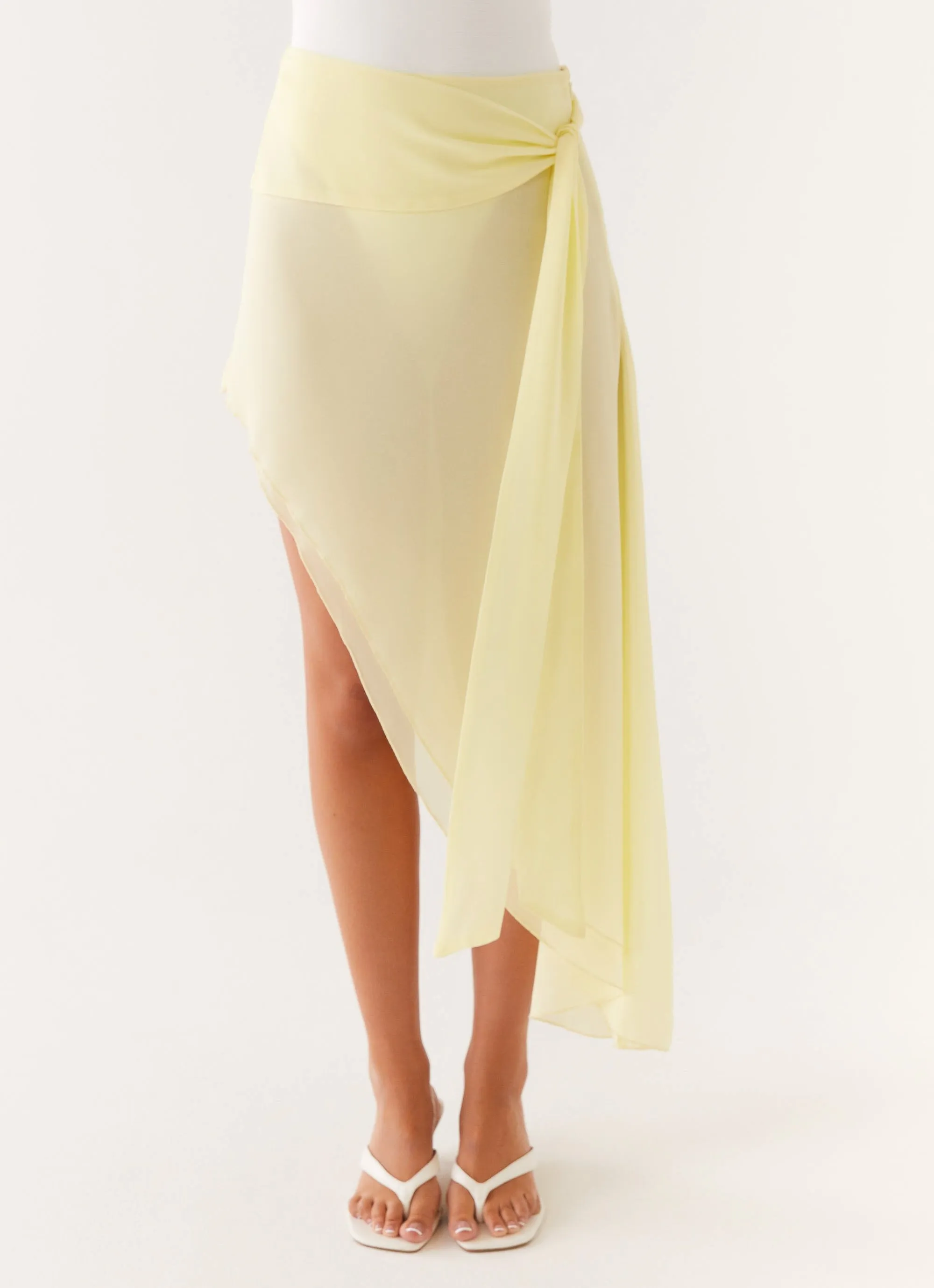 Quilted Texture Fold Over Detail Tilly Swim Skirt - Pastel Yellow