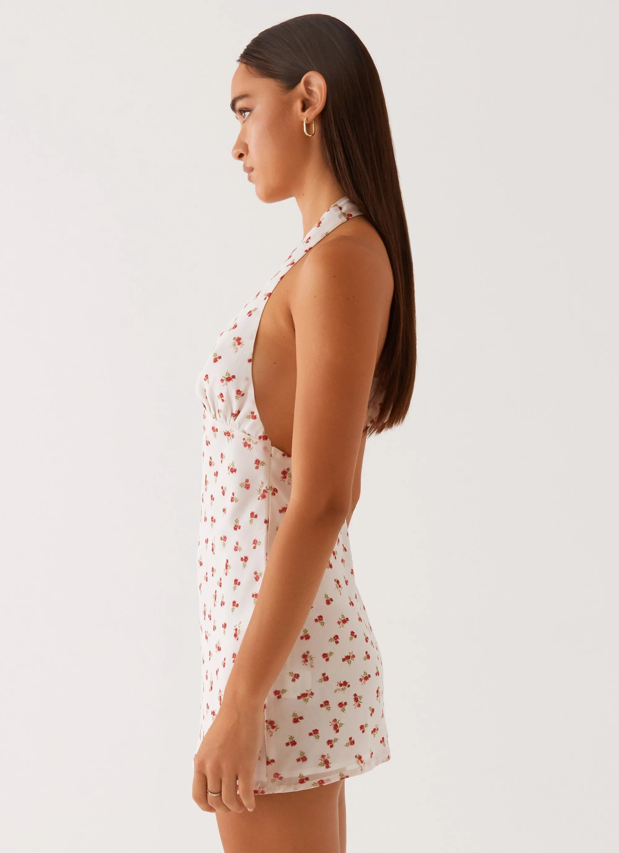 Highlands Halterneck Mini Dress - Red Ditsy Floral Work From Home