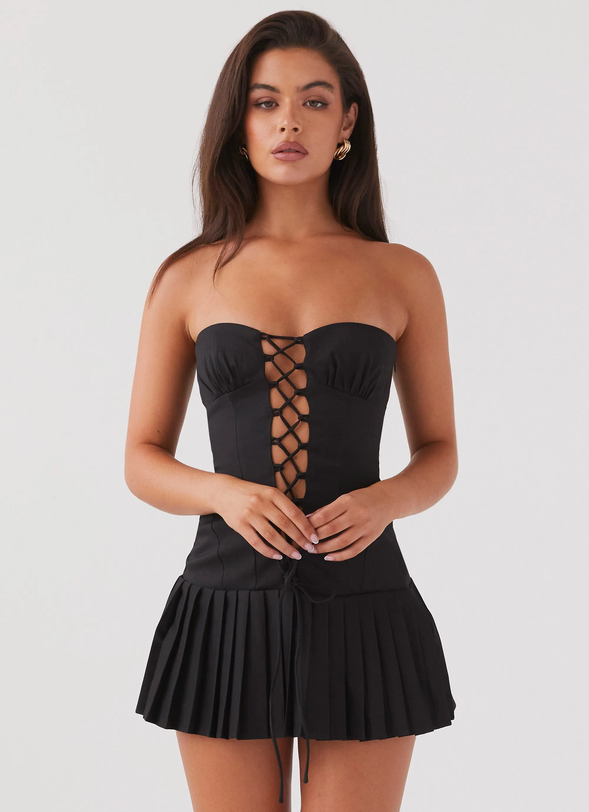 Contemporary Design Heating Up Lace Up Mini Dress - Black