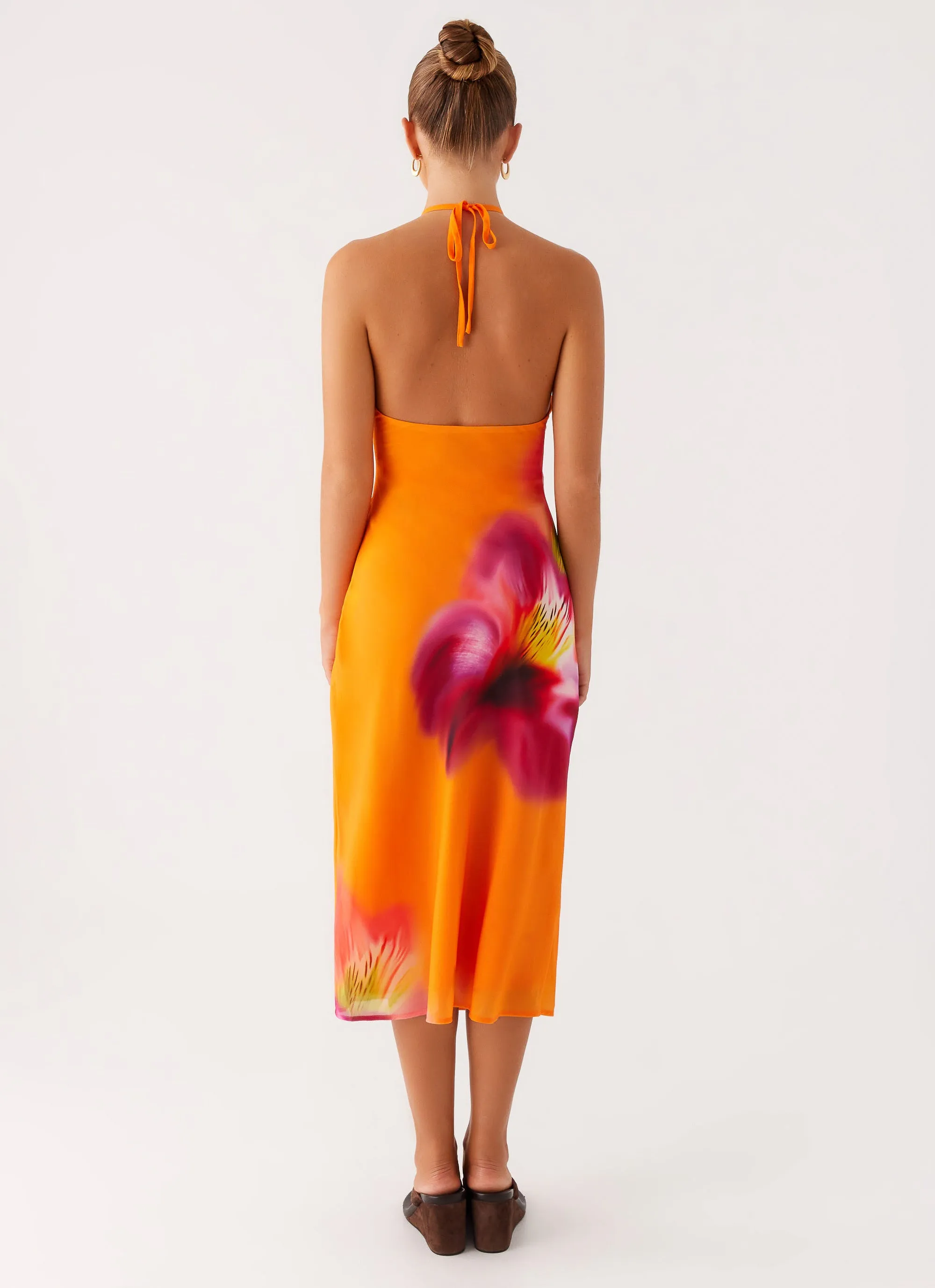 Wrinkle-Resistant Kea Midi Dress - Orange Tropical