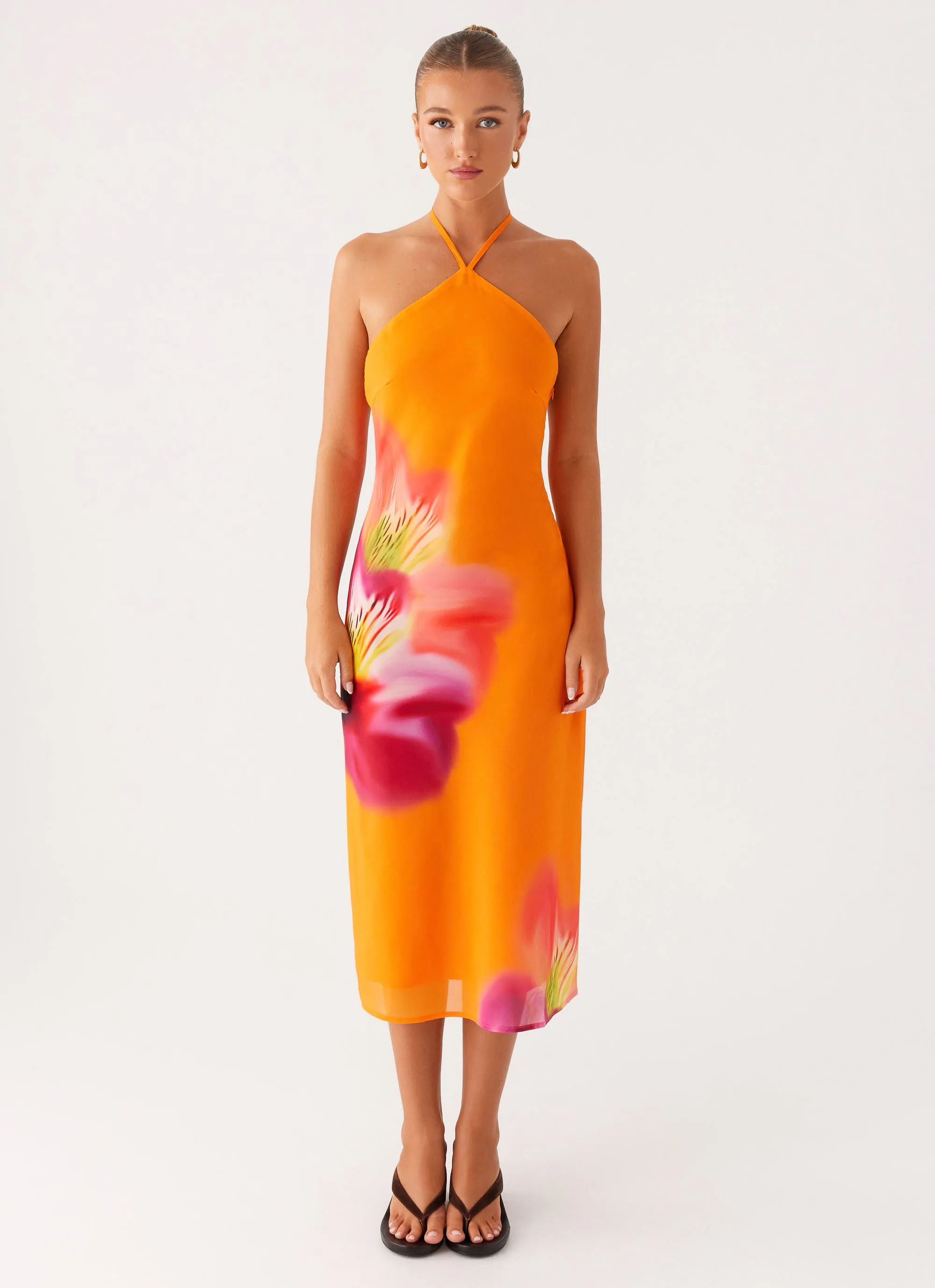 Abrasion Resistant Edges Kea Midi Dress - Orange Tropical