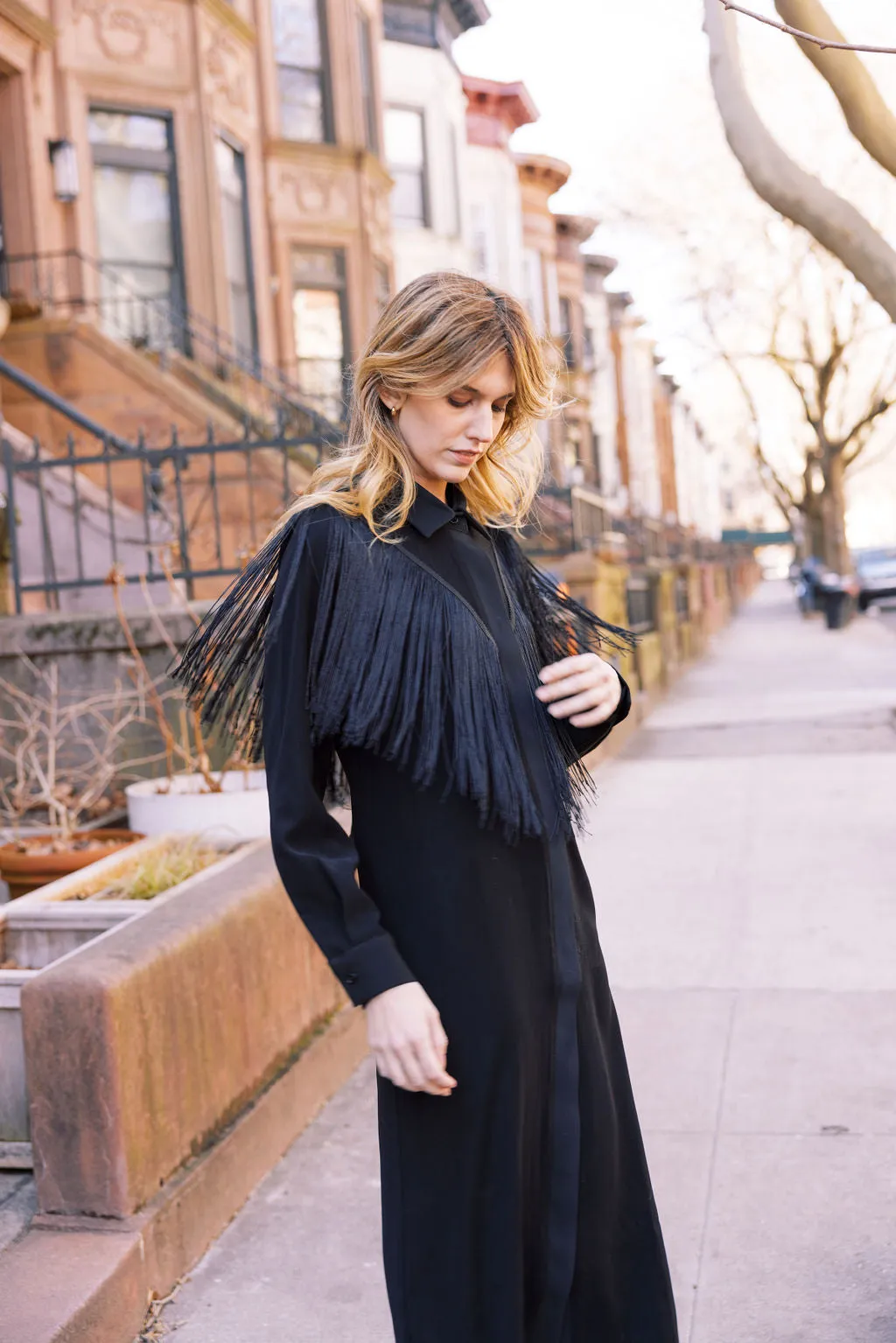 Trendy Wearable Form Fitting MASON by MASON'S DAUGHTER Marcia Western Fringe Midi Dress