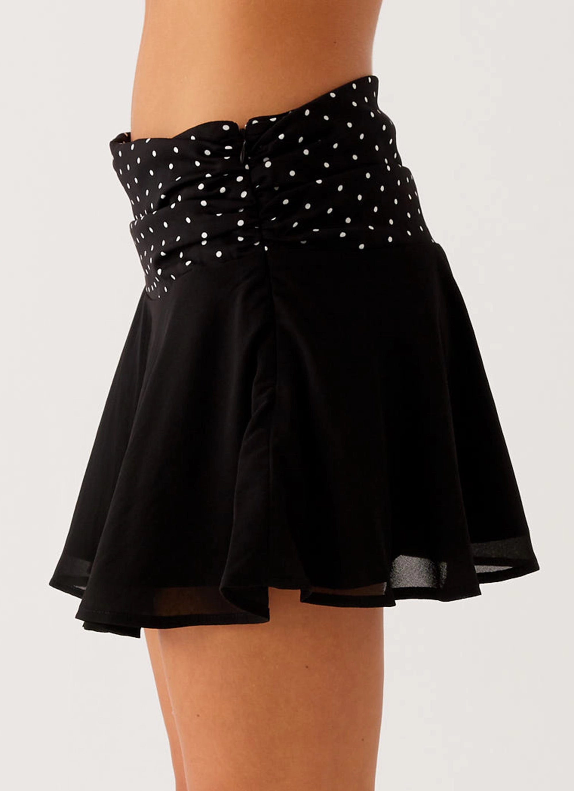 Breathable mesh design ReflectiveTrim Colby Mini Skirt - Black Polka Dot