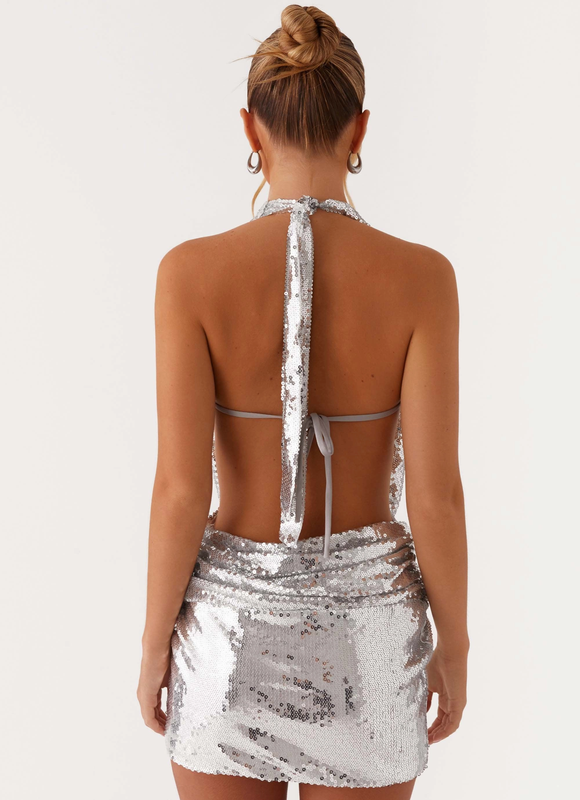 Smart and Elegant Satin Layers Elysia Sequin Mini Dress - Silver Sequin