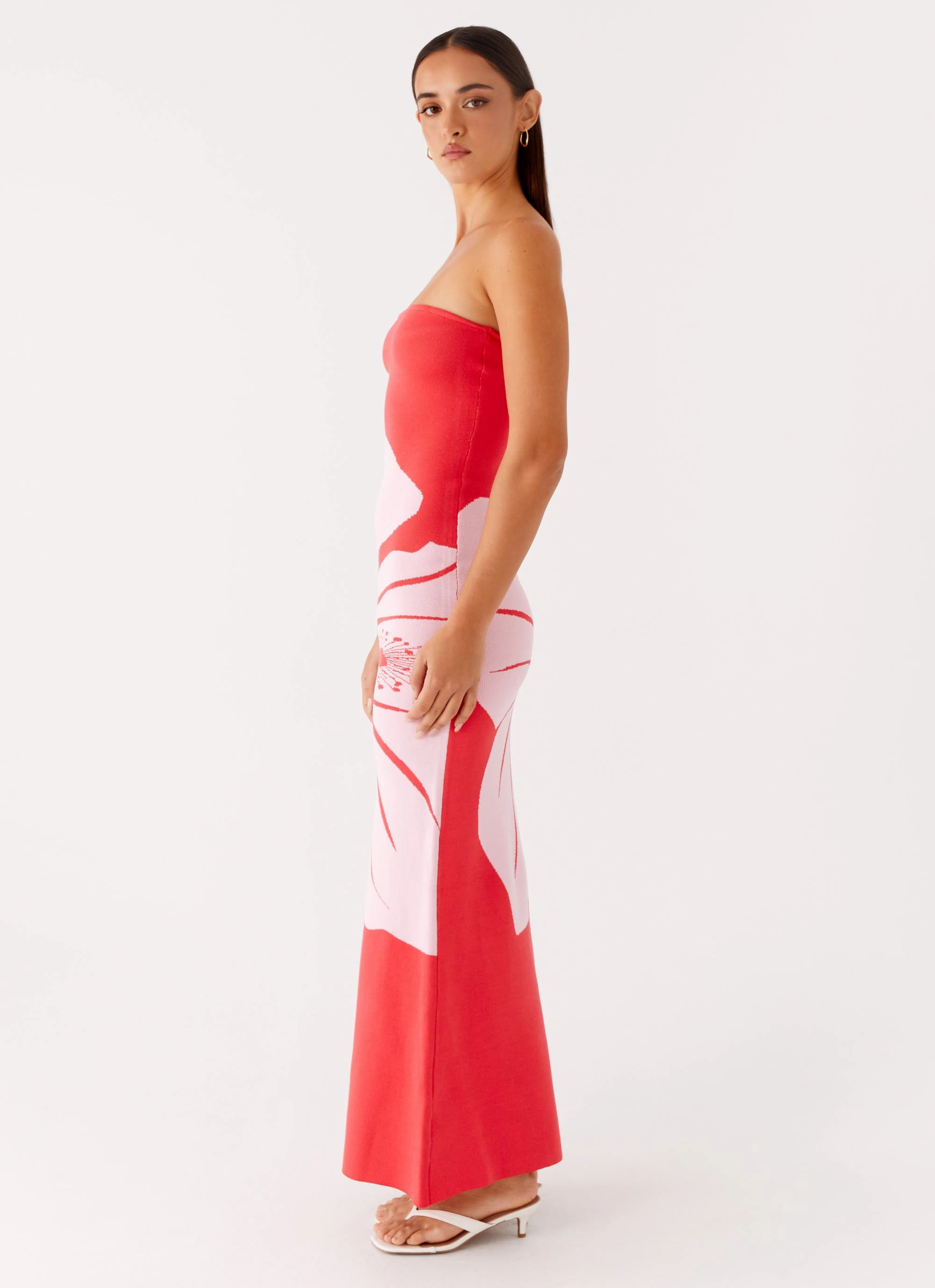 Light Shape Jala Strapless Knit Maxi Dress - Red Floral