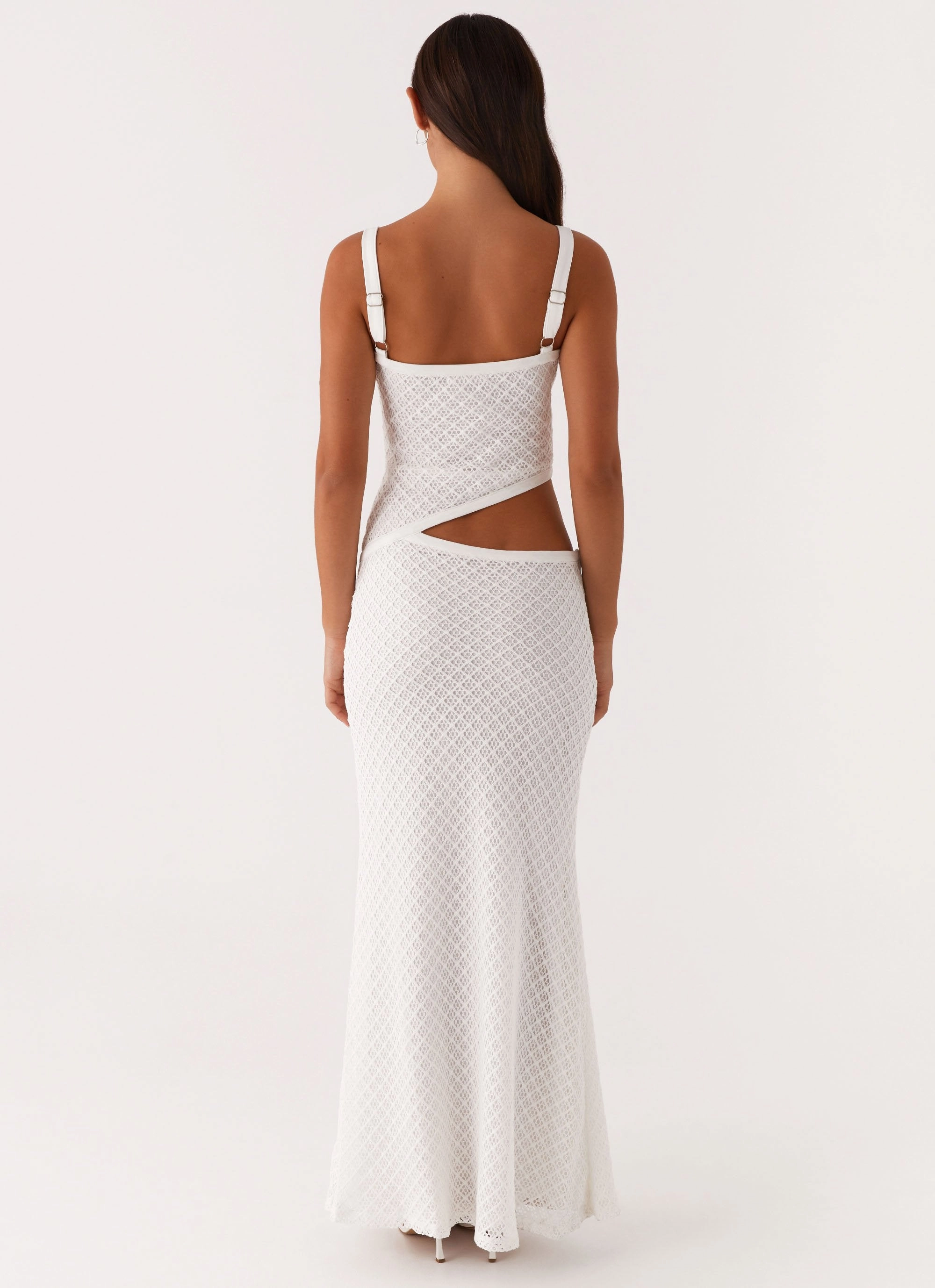 Jocelyn Maxi Dress - White Crochet Walk Grace Refined Vibe