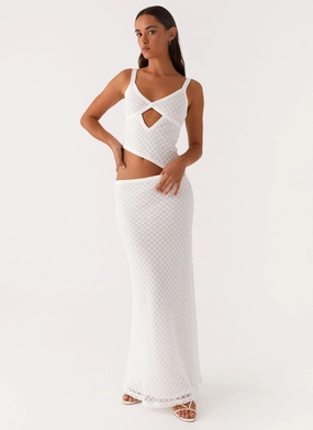 Timeless Vibe Jocelyn Maxi Dress - White Crochet Flawless Waistband Fit Jocelyn Maxi Dress - White Crochet
