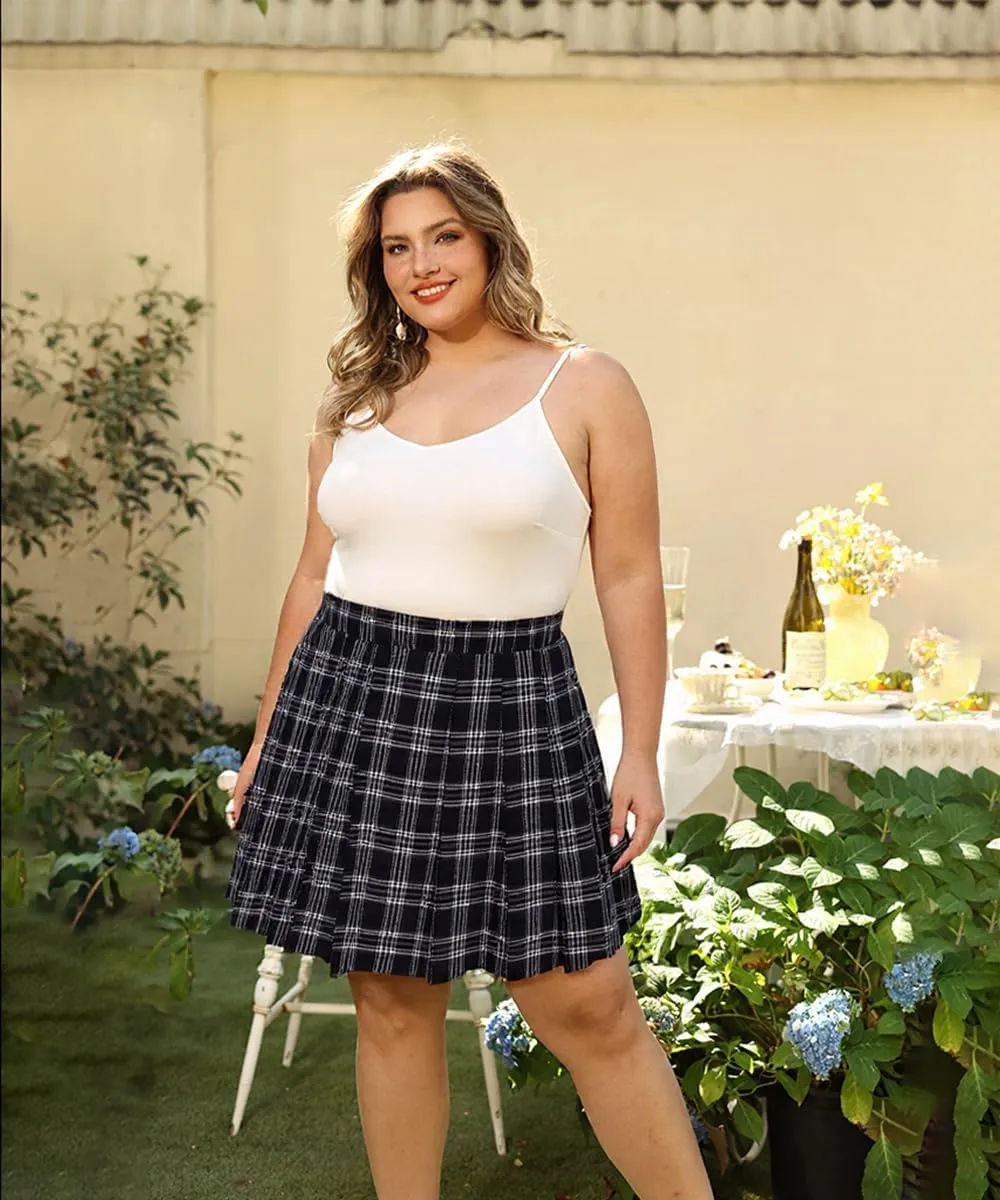 TIYOMI Women Plus Size Skirts Stretchy Buttons Hidden Zipper Versatile Mini Skirt Swing A Line Skater Skirt XL-5XL