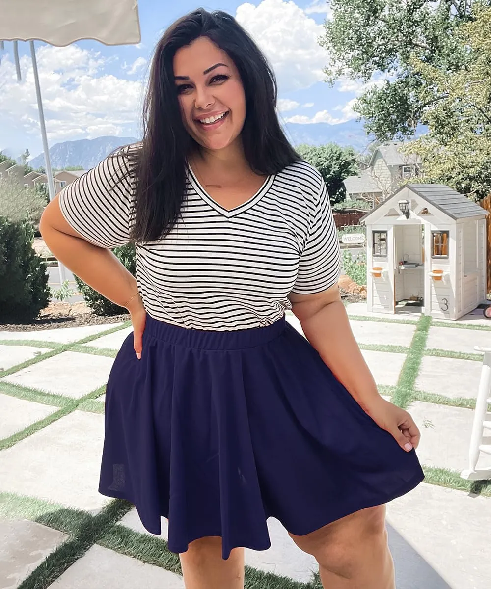TIYOMI Women Plus Size Skirts Stretchy Buttons Hidden Zipper Versatile Mini Skirt Swing A Line Skater Skirt XL-5XL