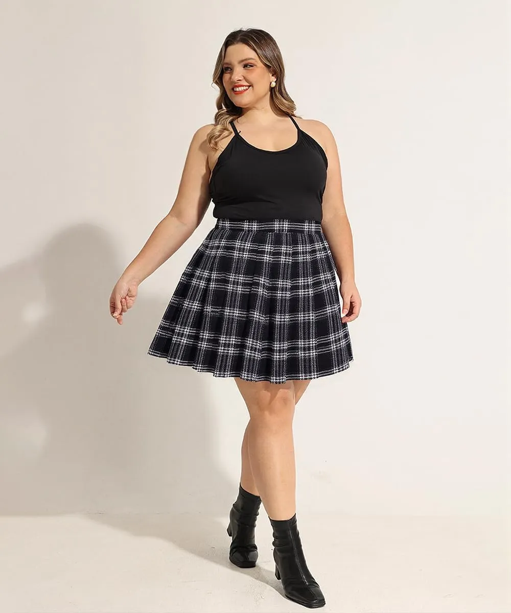 TIYOMI Women Plus Size Skirts Stretchy Buttons Hidden Zipper Versatile Mini Skirt Swing A Line Skater Skirt XL-5XL