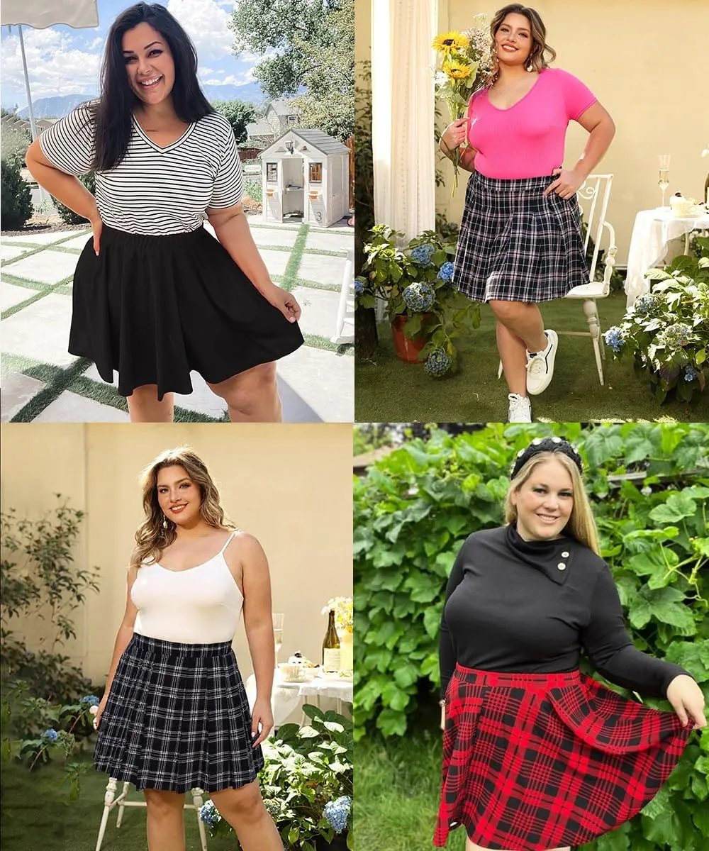 TIYOMI Women Plus Size Skirts Stretchy Buttons Hidden Zipper Versatile Mini Skirt Swing A Line Skater Skirt XL-5XL