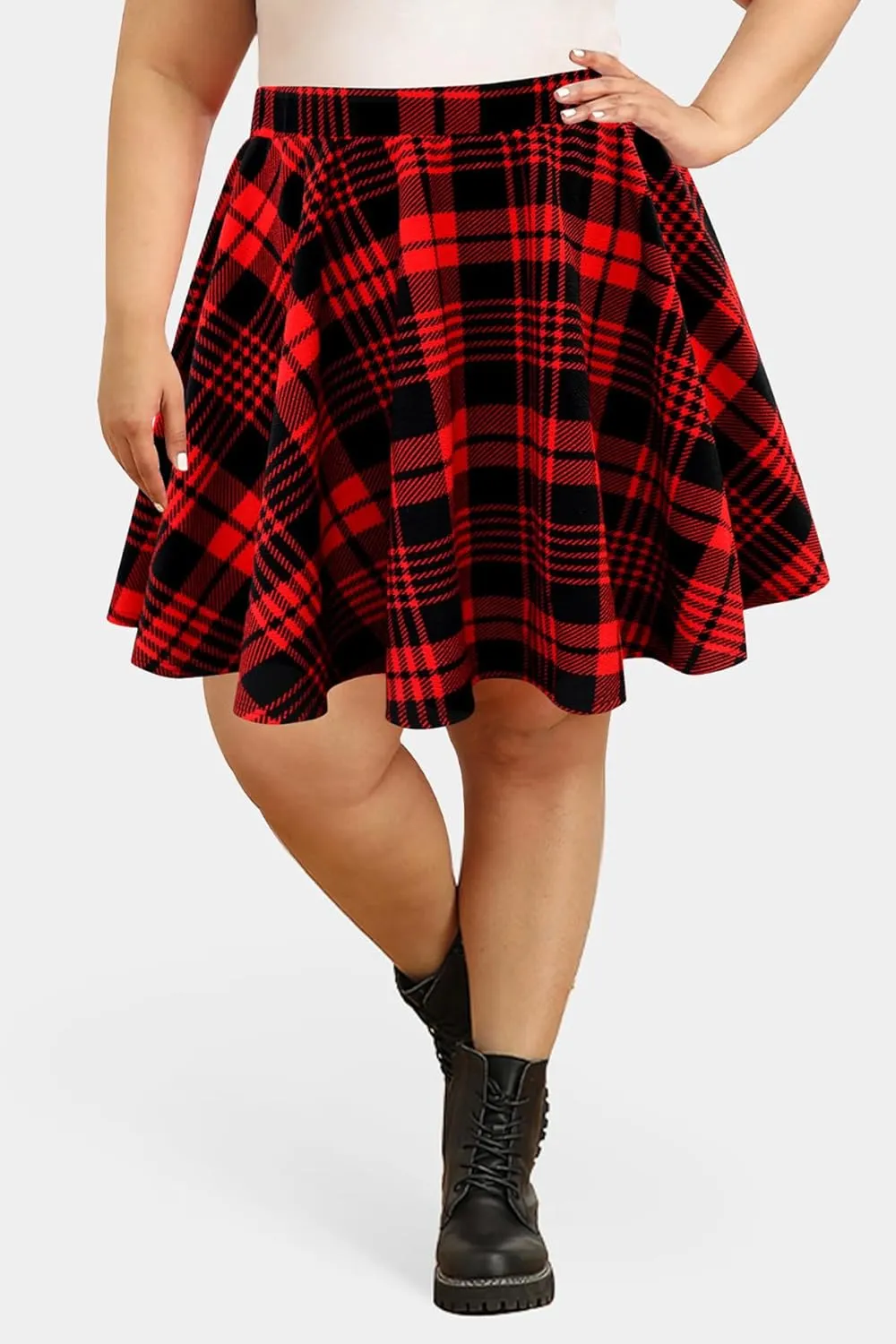 TIYOMI Women Plus Size Skirts Stretchy Buttons Hidden Zipper Versatile Mini Skirt Swing A Line Skater Skirt XL-5XL