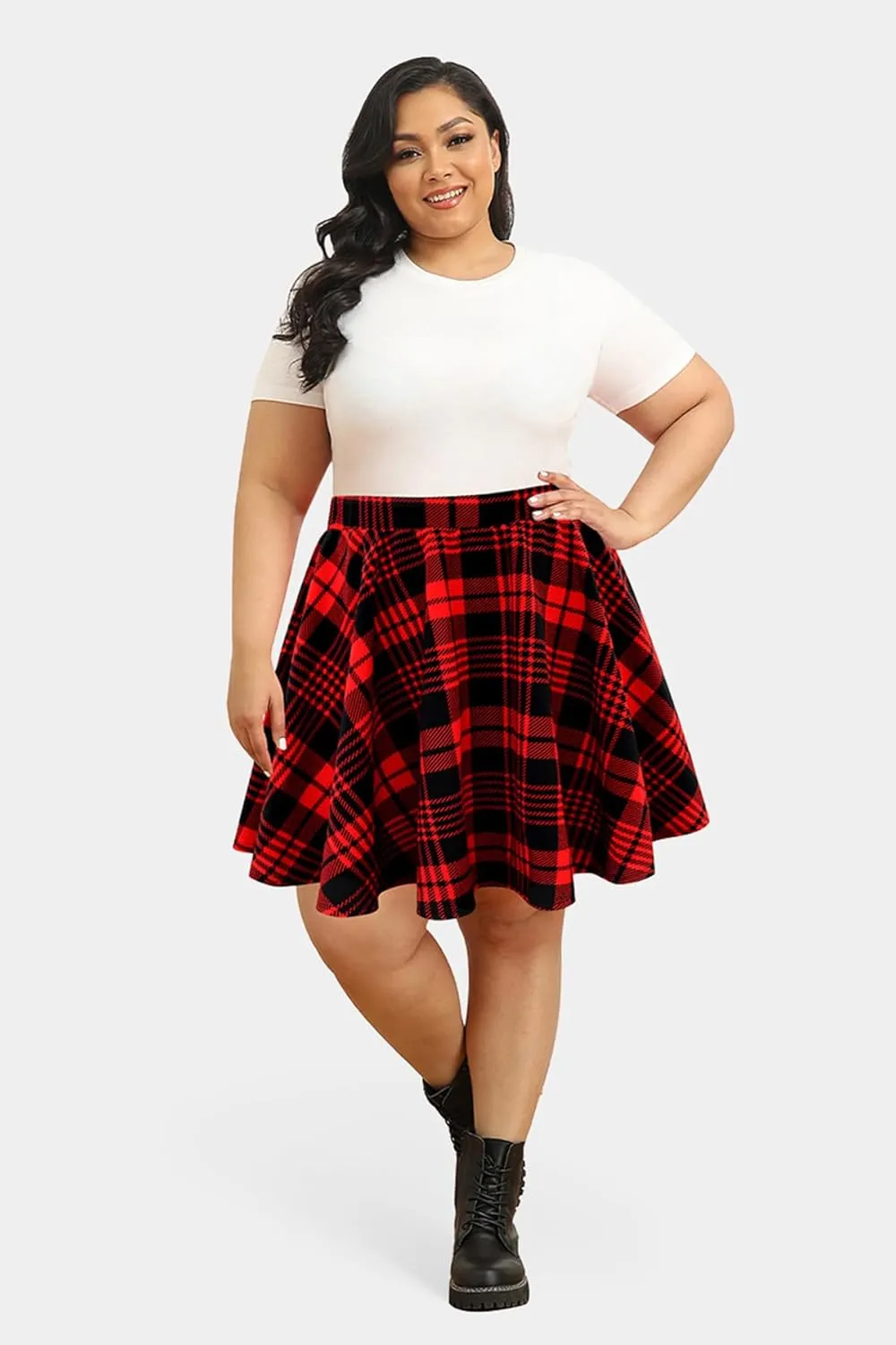 TIYOMI Women Plus Size Skirts Stretchy Buttons Hidden Zipper Versatile Mini Skirt Swing A Line Skater Skirt XL-5XL